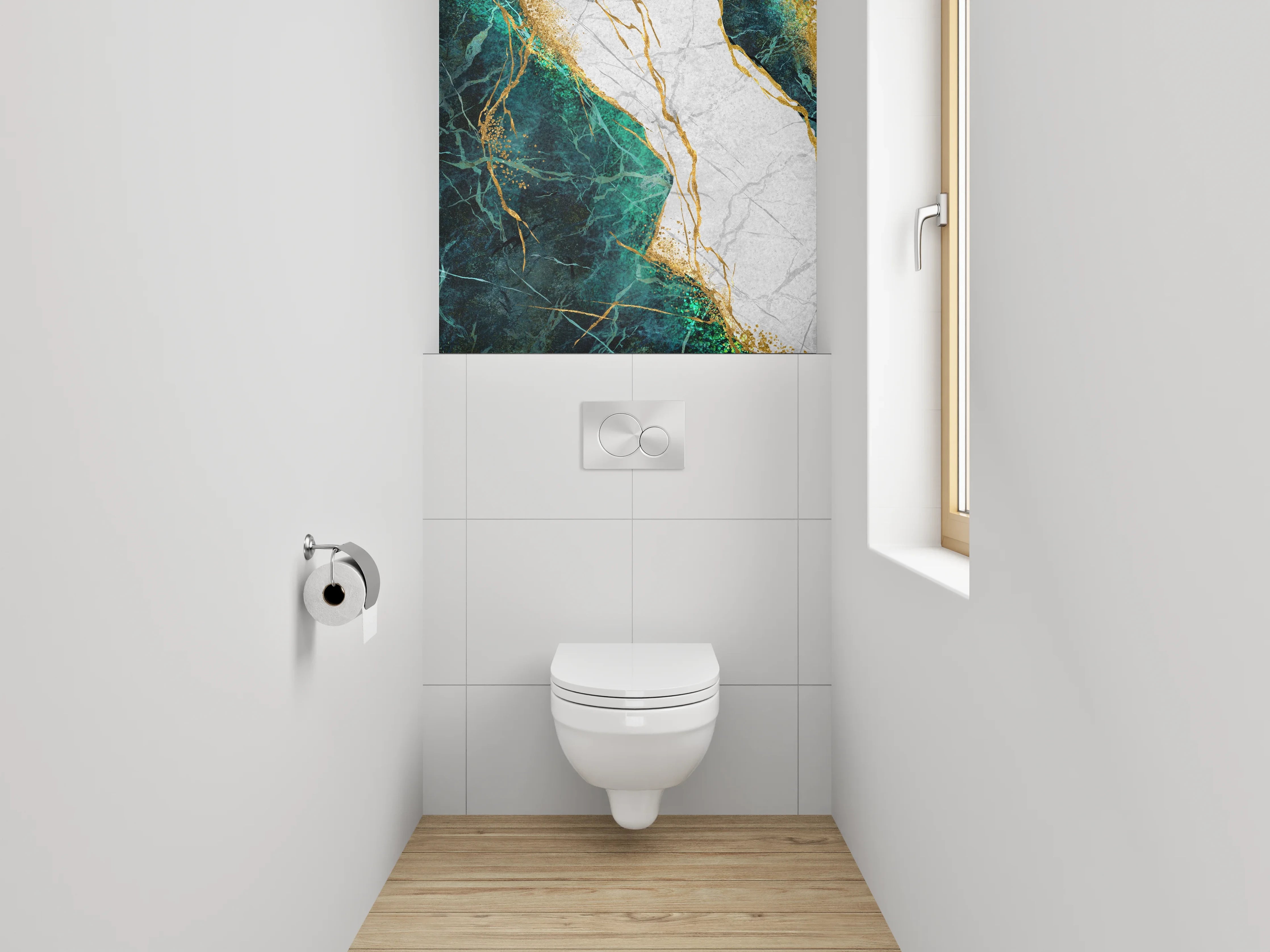 WC-Rückwand - Marmor Gold Türkis Elegant Abstrakt