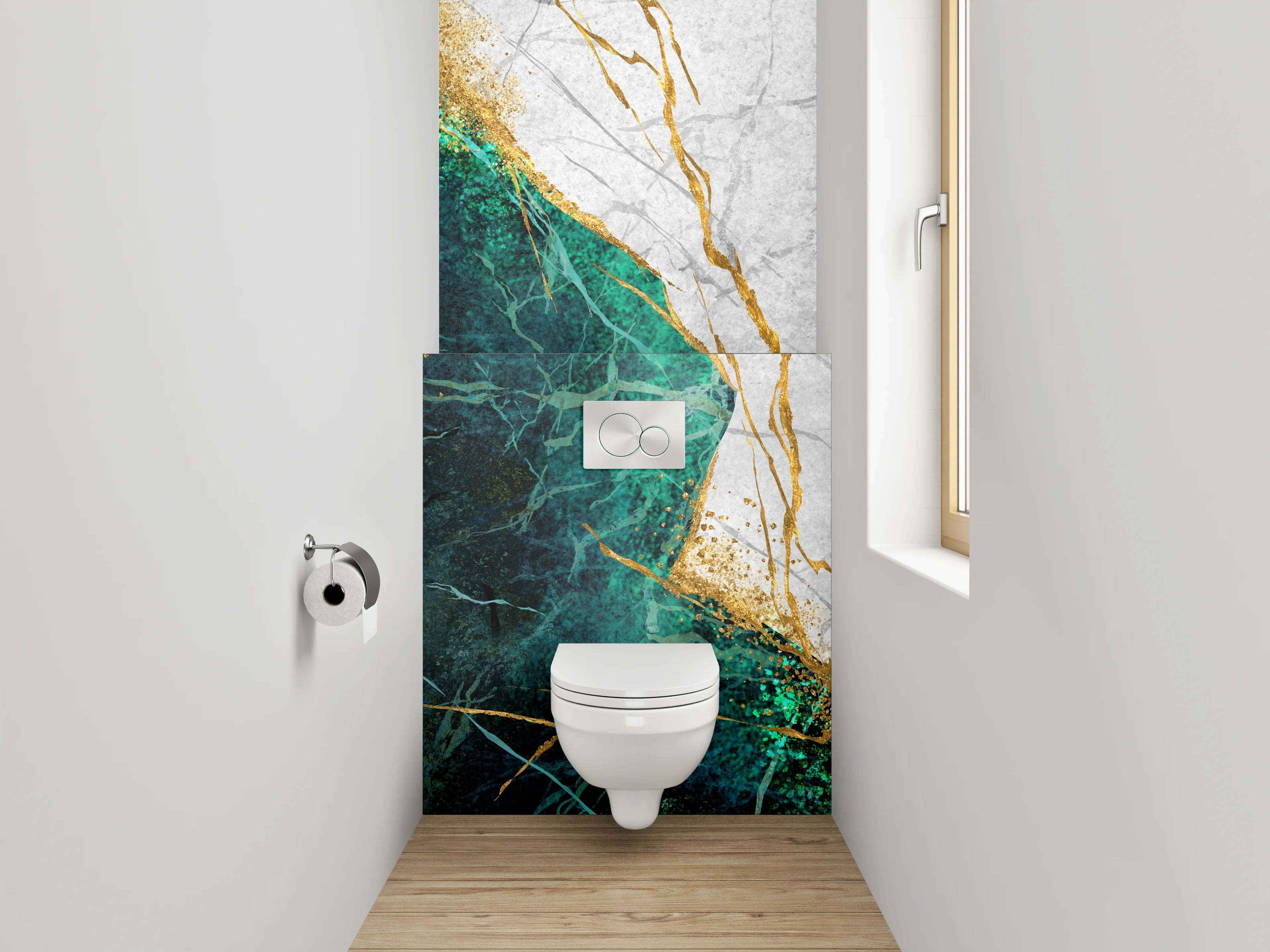 WC-Rückwand - Marmor Gold Türkis Elegant Abstrakt