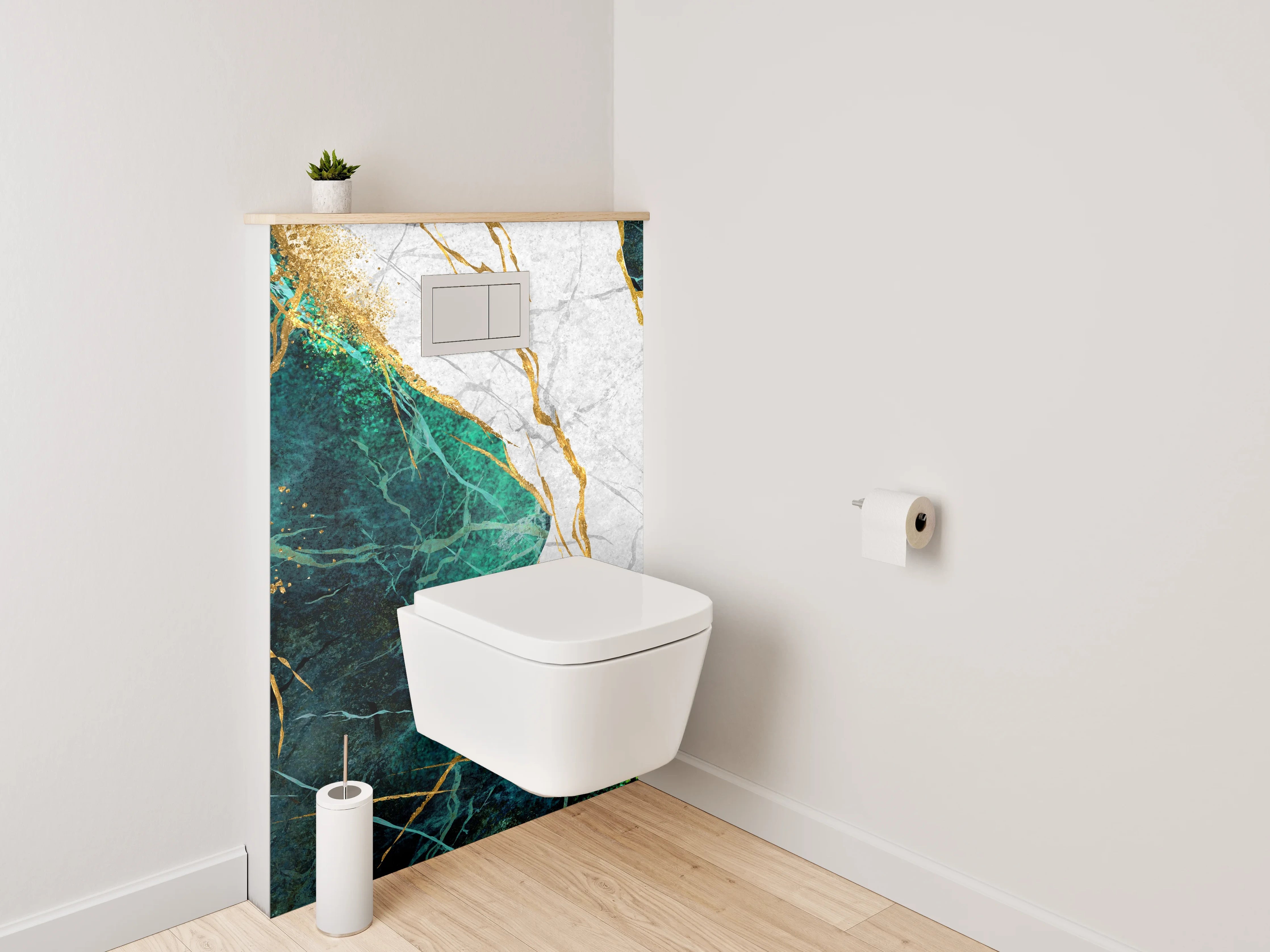 WC-Rückwand - Marmor Gold Türkis Elegant Abstrakt