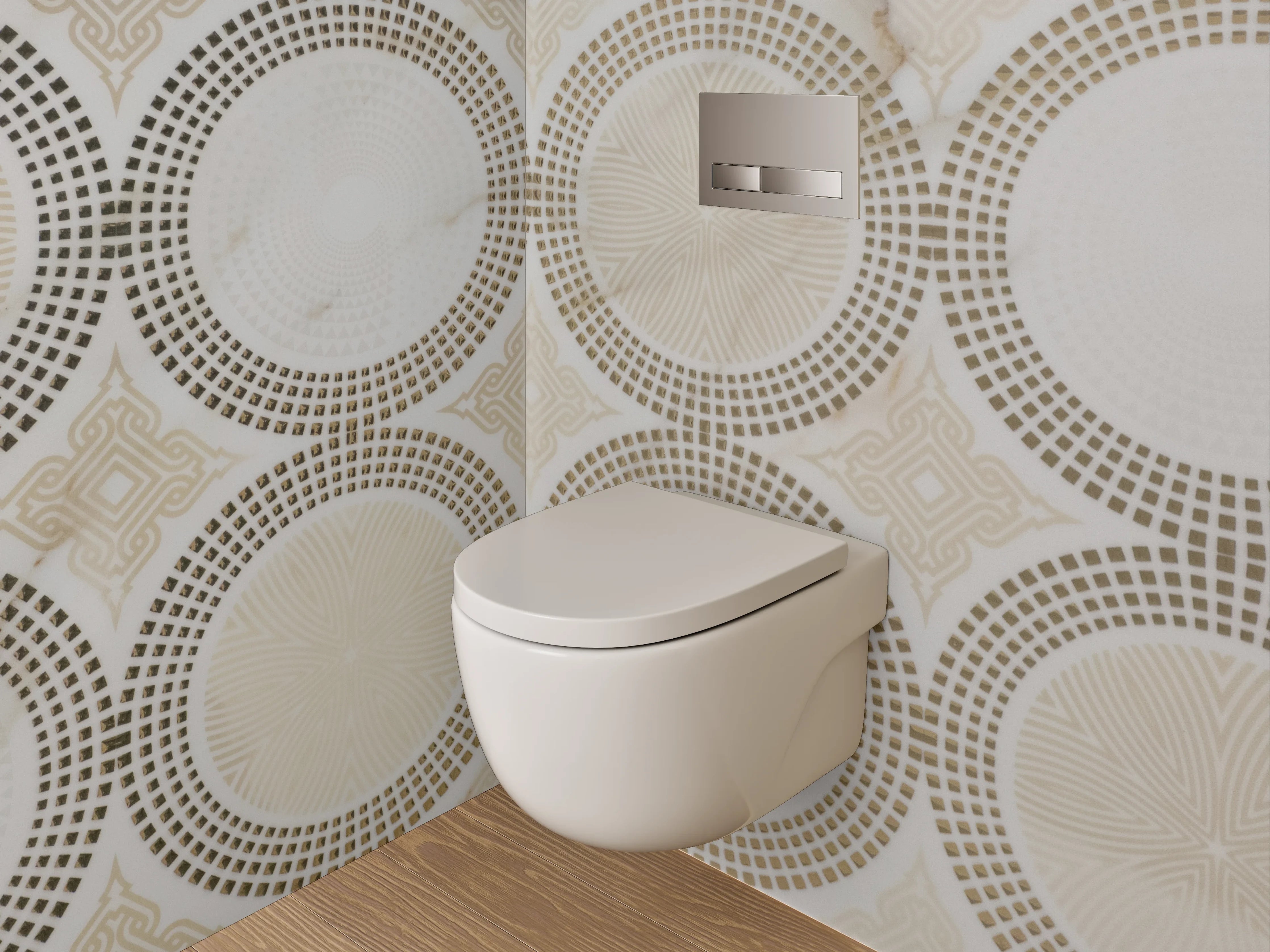 WC-Rückwand - Marmor Kreismuster in Beige und Weiß