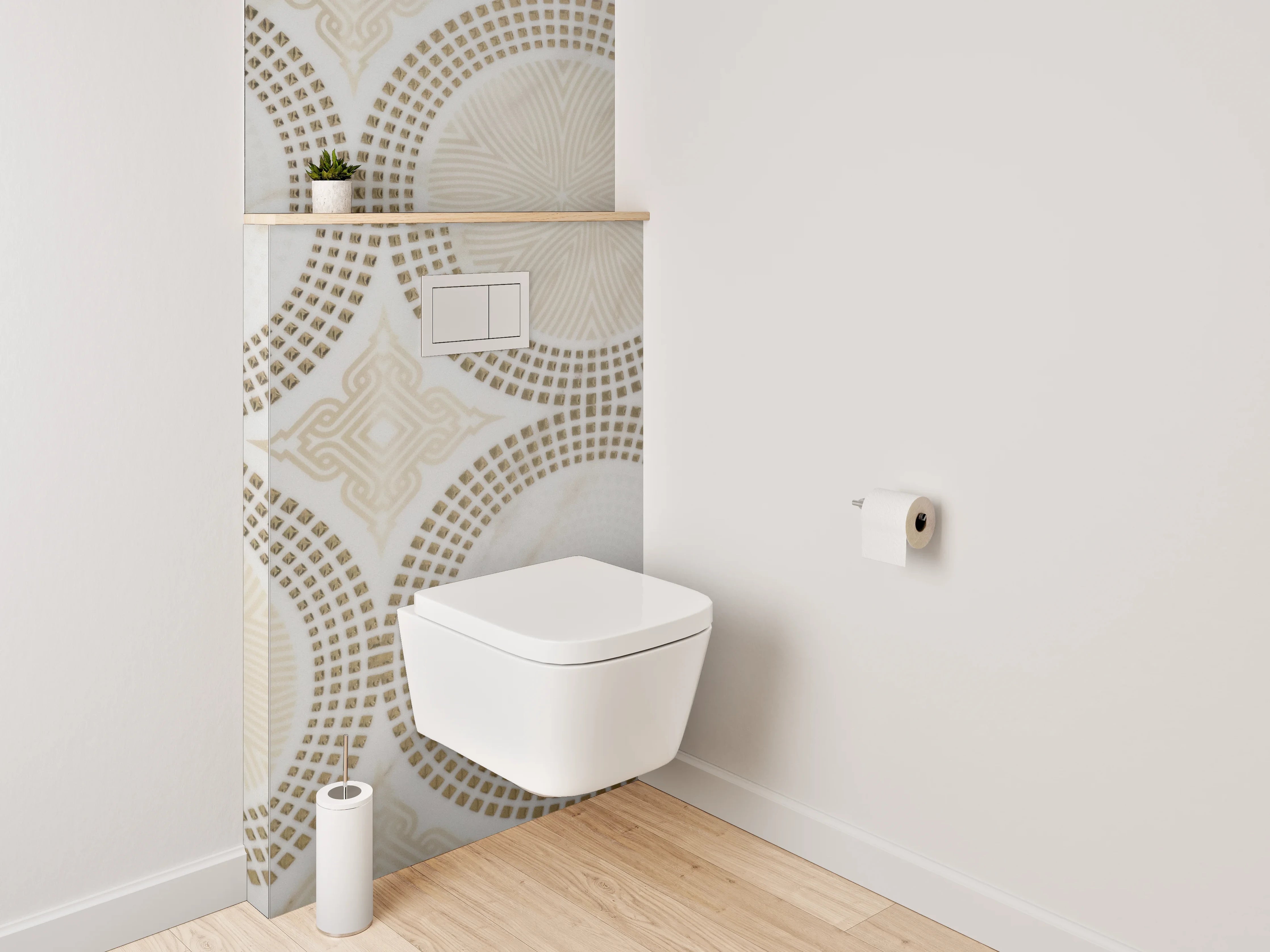 WC-Rückwand - Marmor Kreismuster in Beige und Weiß