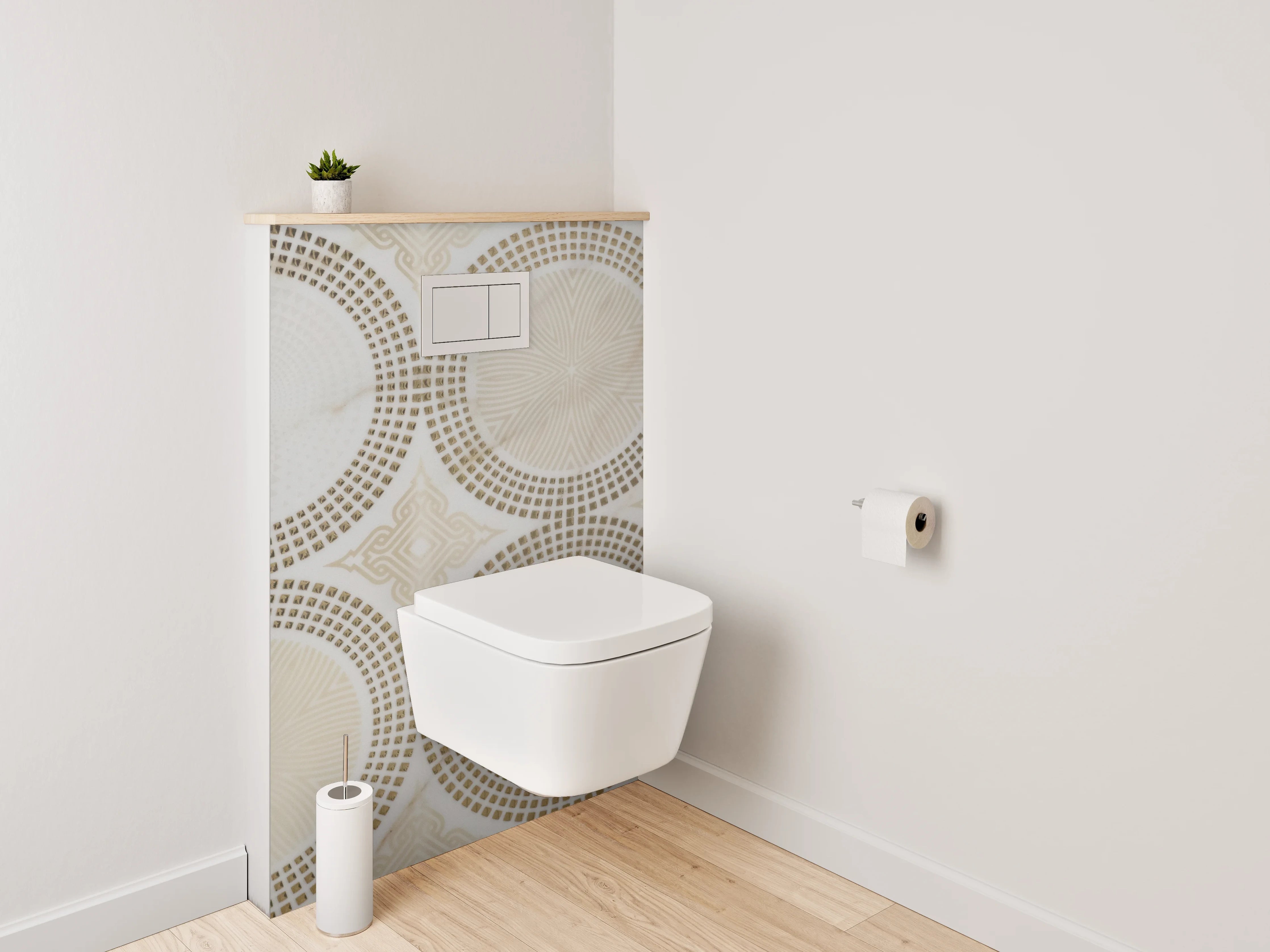 WC-Rückwand - Marmor Kreismuster in Beige und Weiß