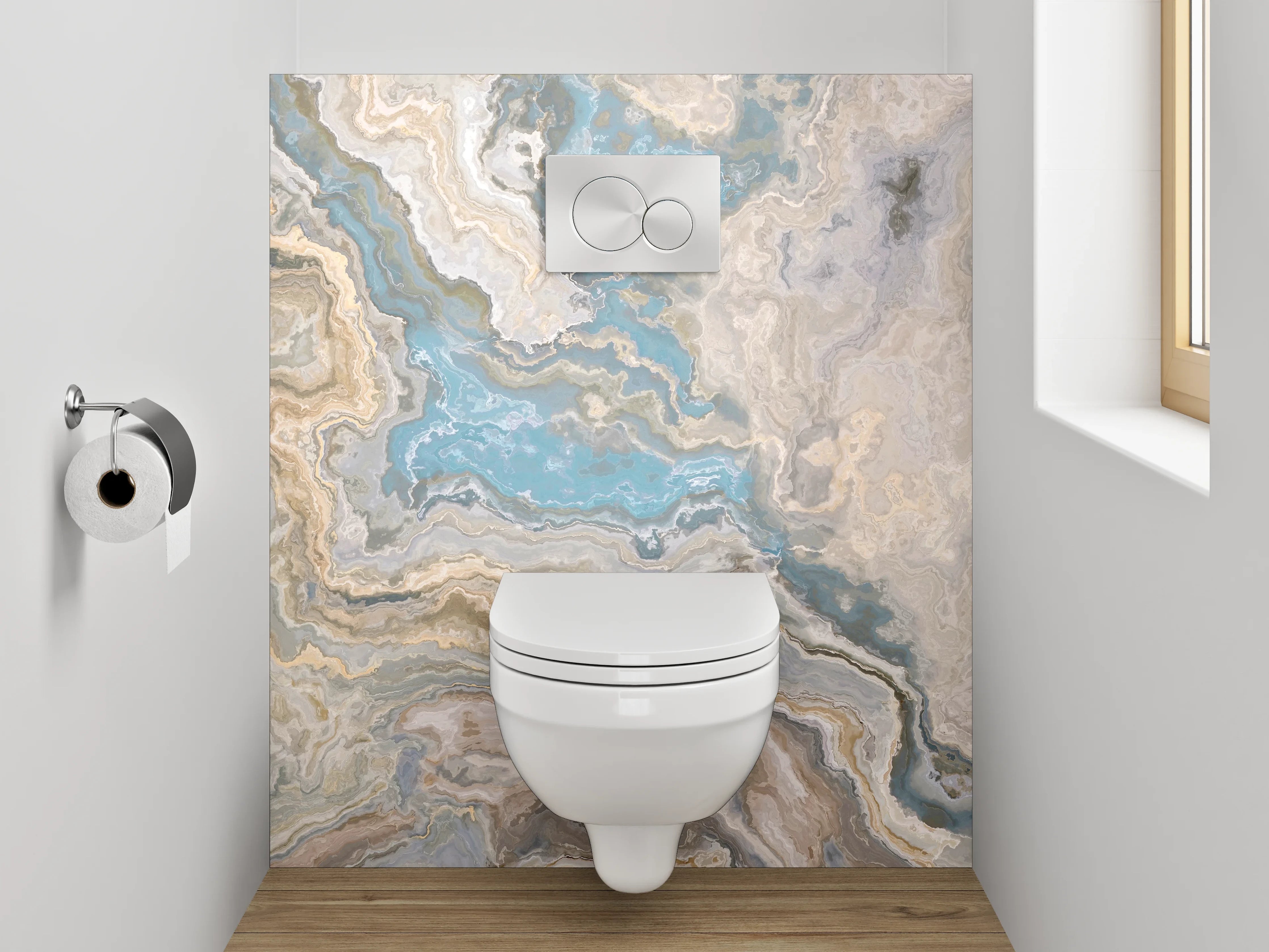 WC-Rückwand - Marmor-Optik Blau Beige Grau