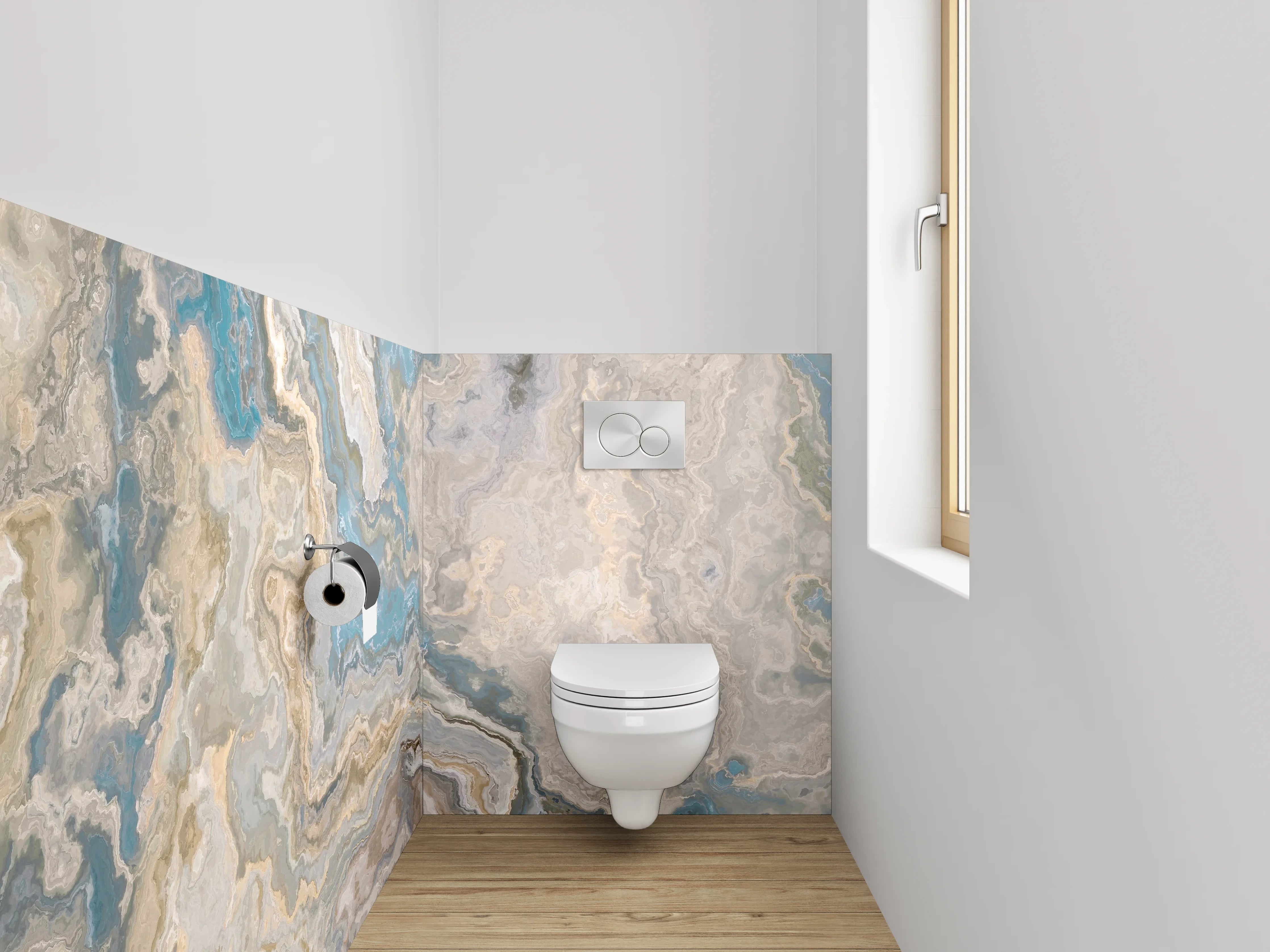 WC-Rückwand - Marmor-Optik Blau Beige Grau