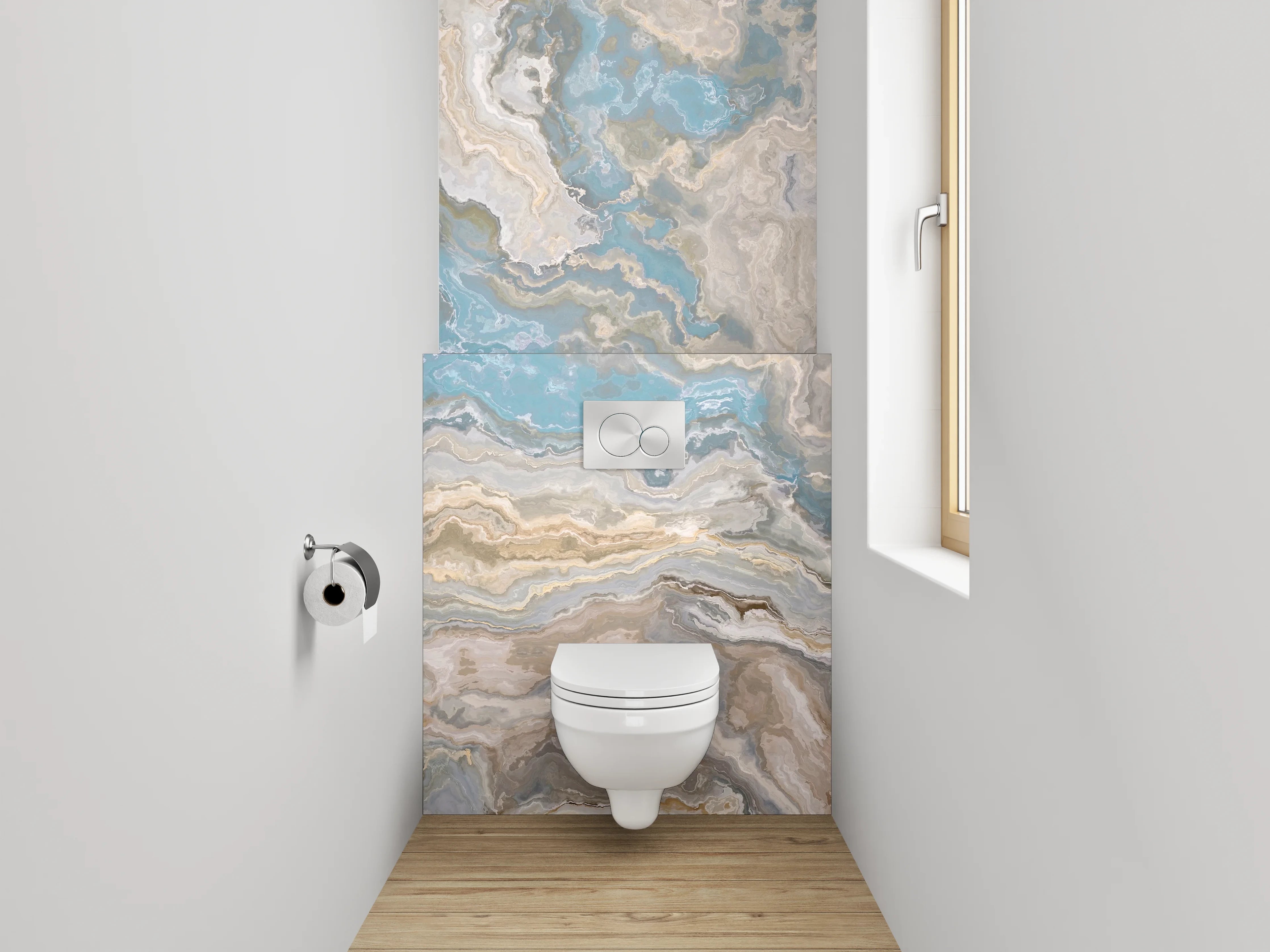 WC-Rückwand - Marmor-Optik Blau Beige Grau