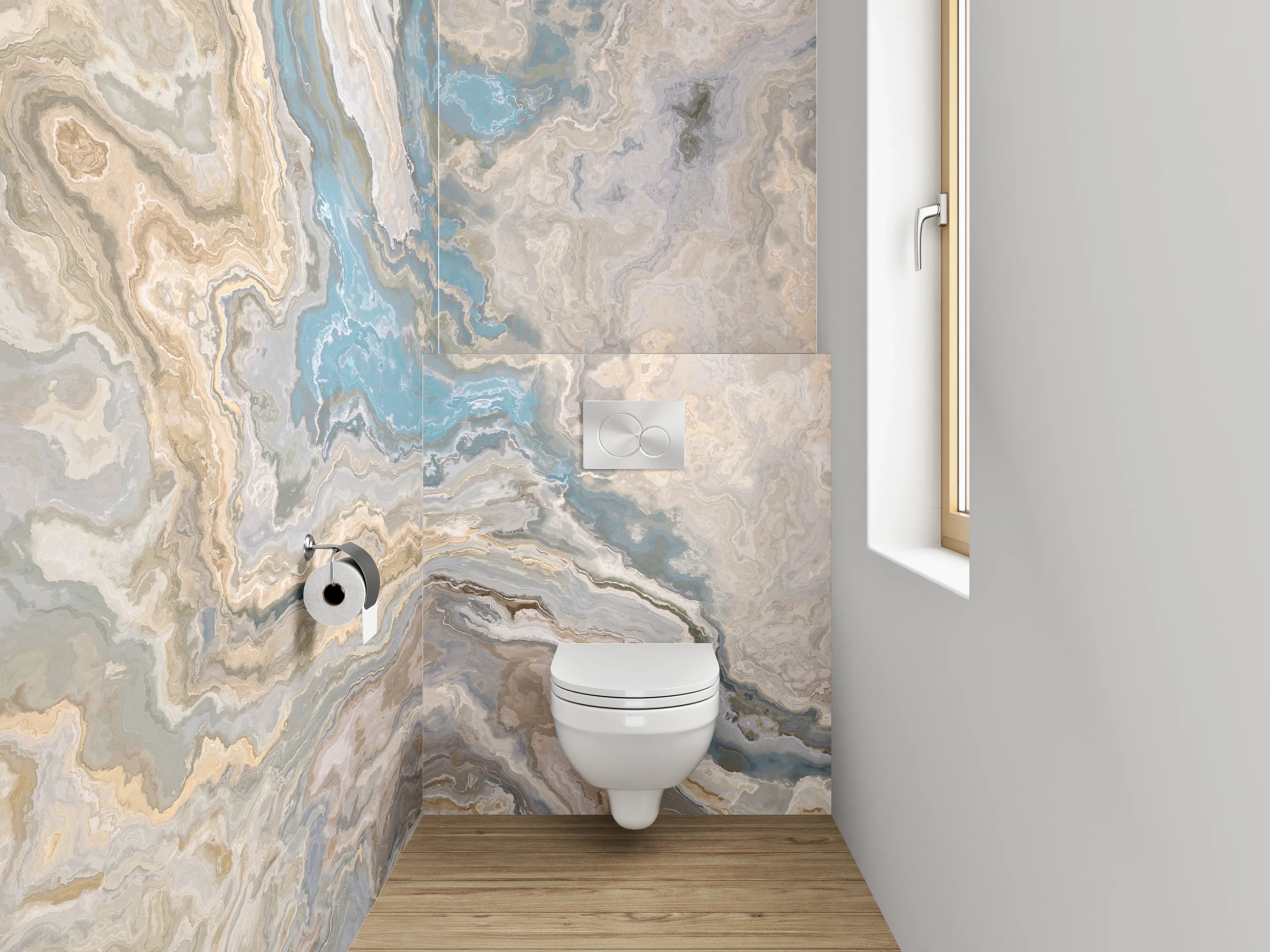 WC-Rückwand - Marmor-Optik Blau Beige Grau