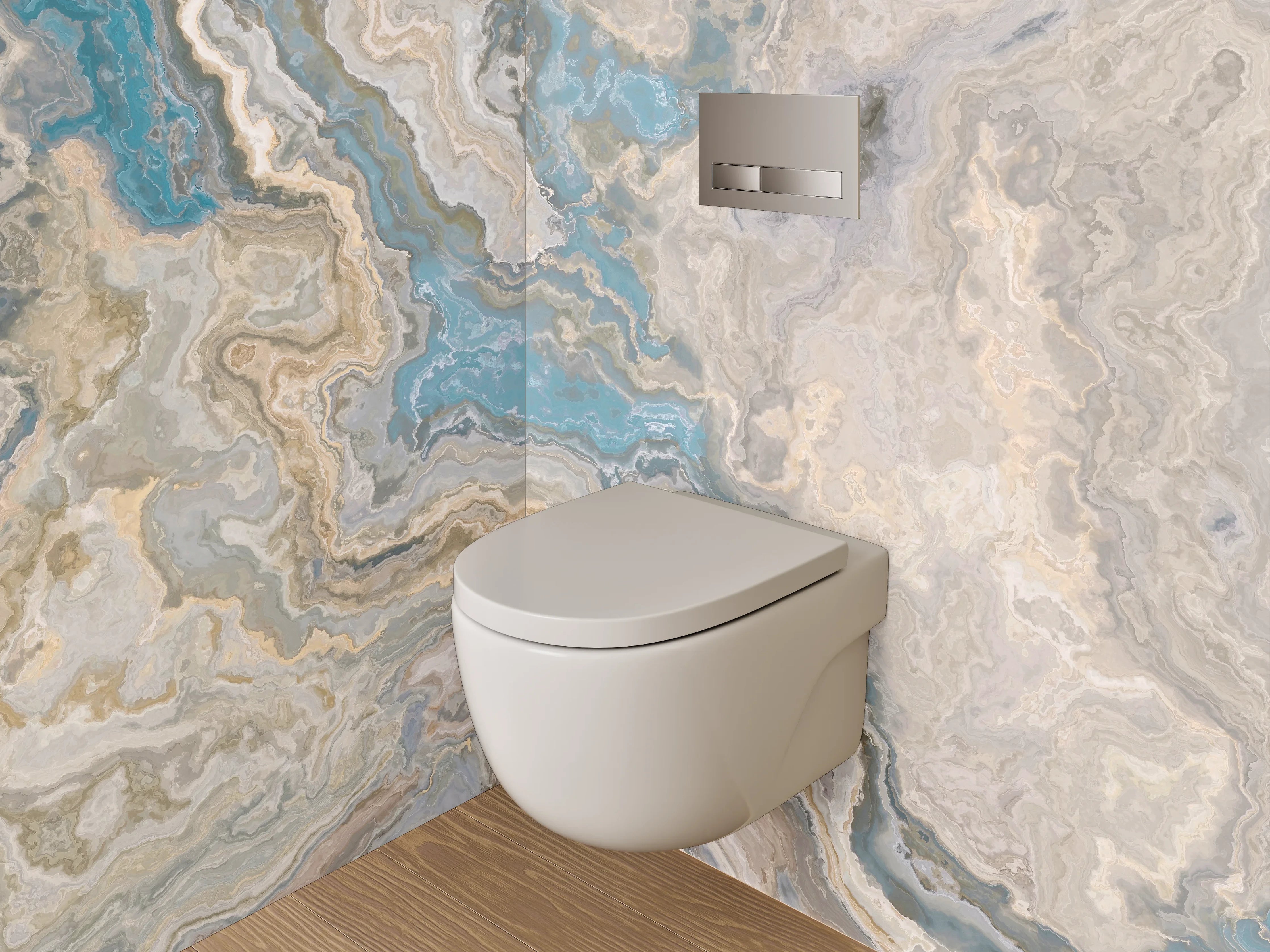 WC-Rückwand - Marmor-Optik Blau Beige Grau