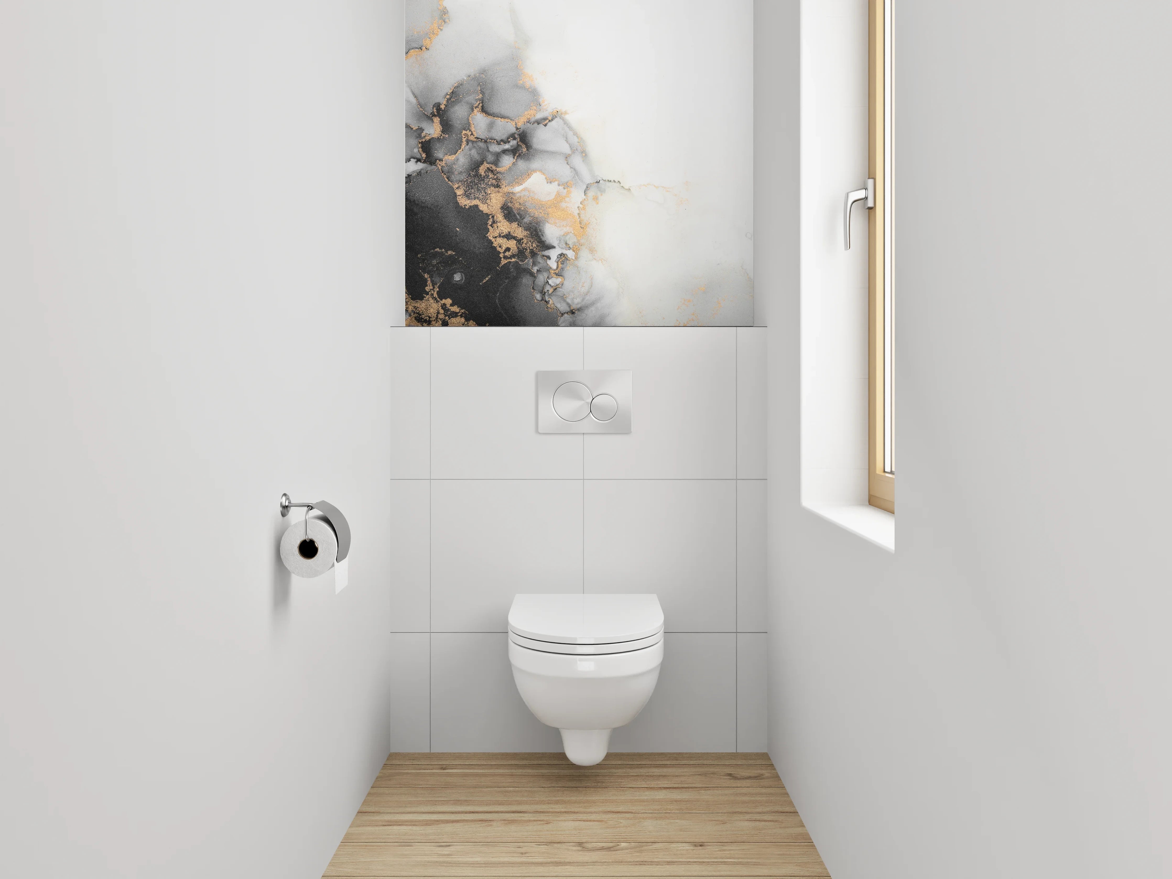 WC-Rückwand - Marmor-Optik Schwarz Weiß Gold Abstrakt