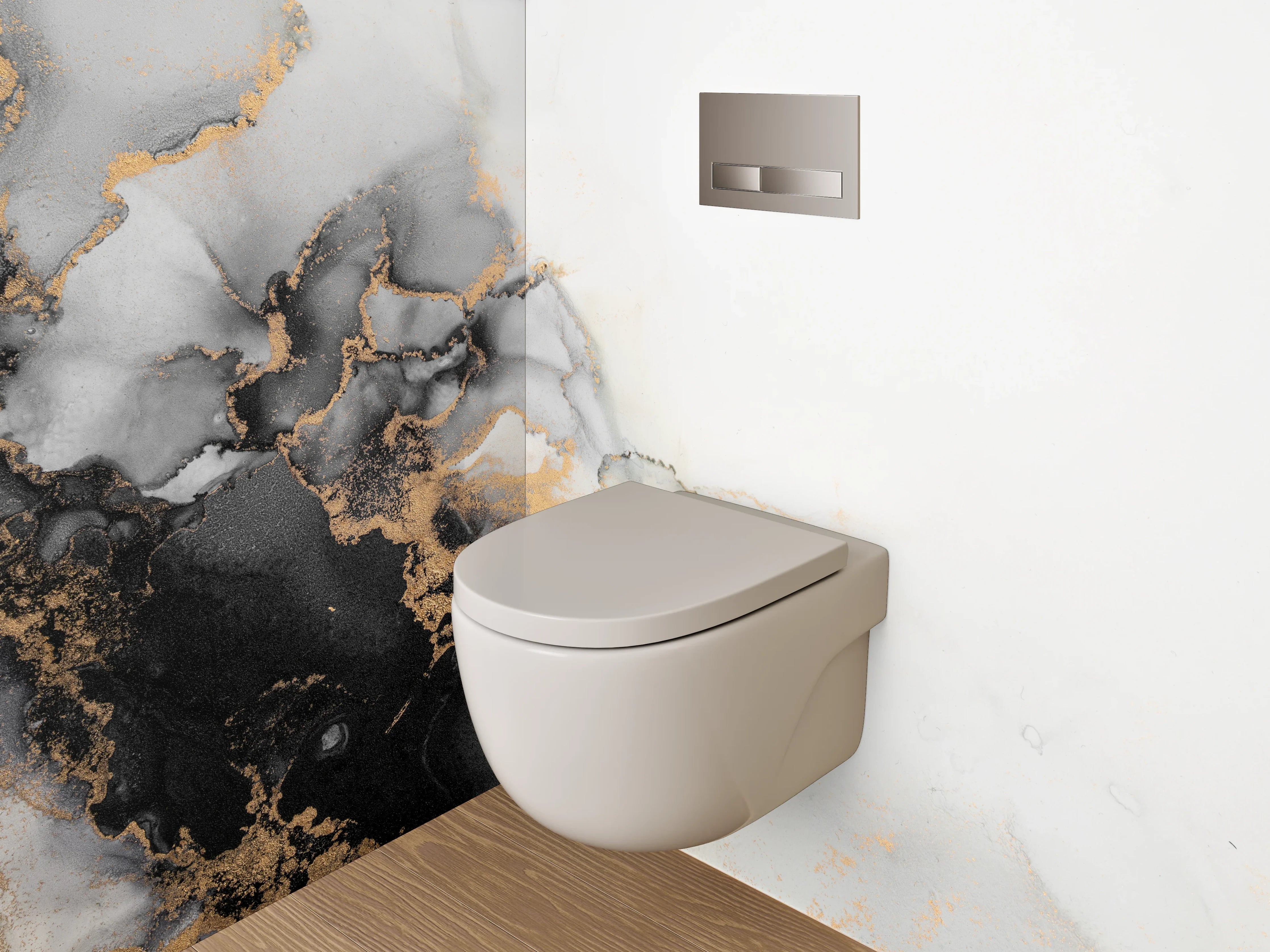 WC-Rückwand - Marmor-Optik Schwarz Weiß Gold Abstrakt