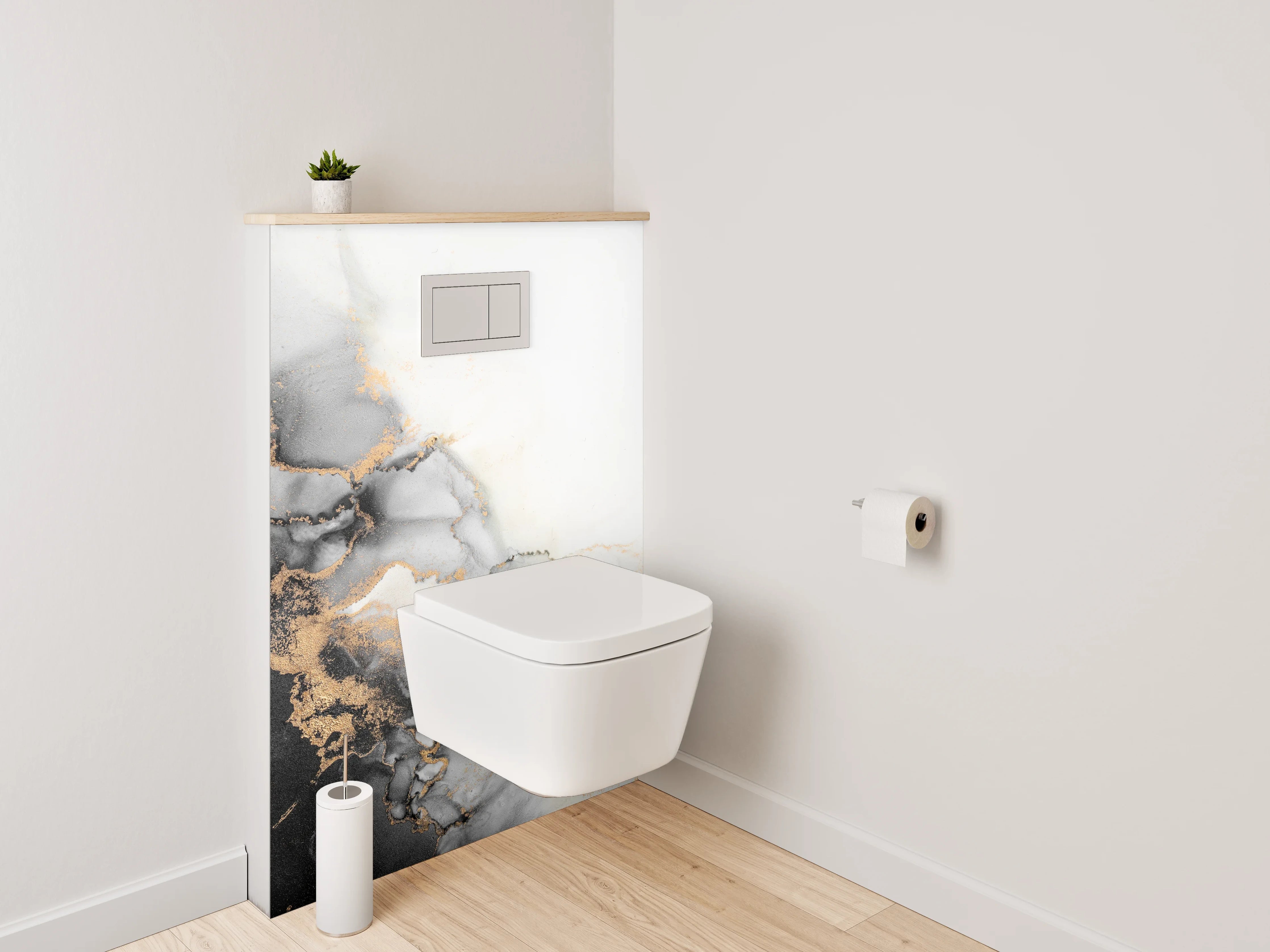 WC-Rückwand - Marmor-Optik Schwarz Weiß Gold Abstrakt