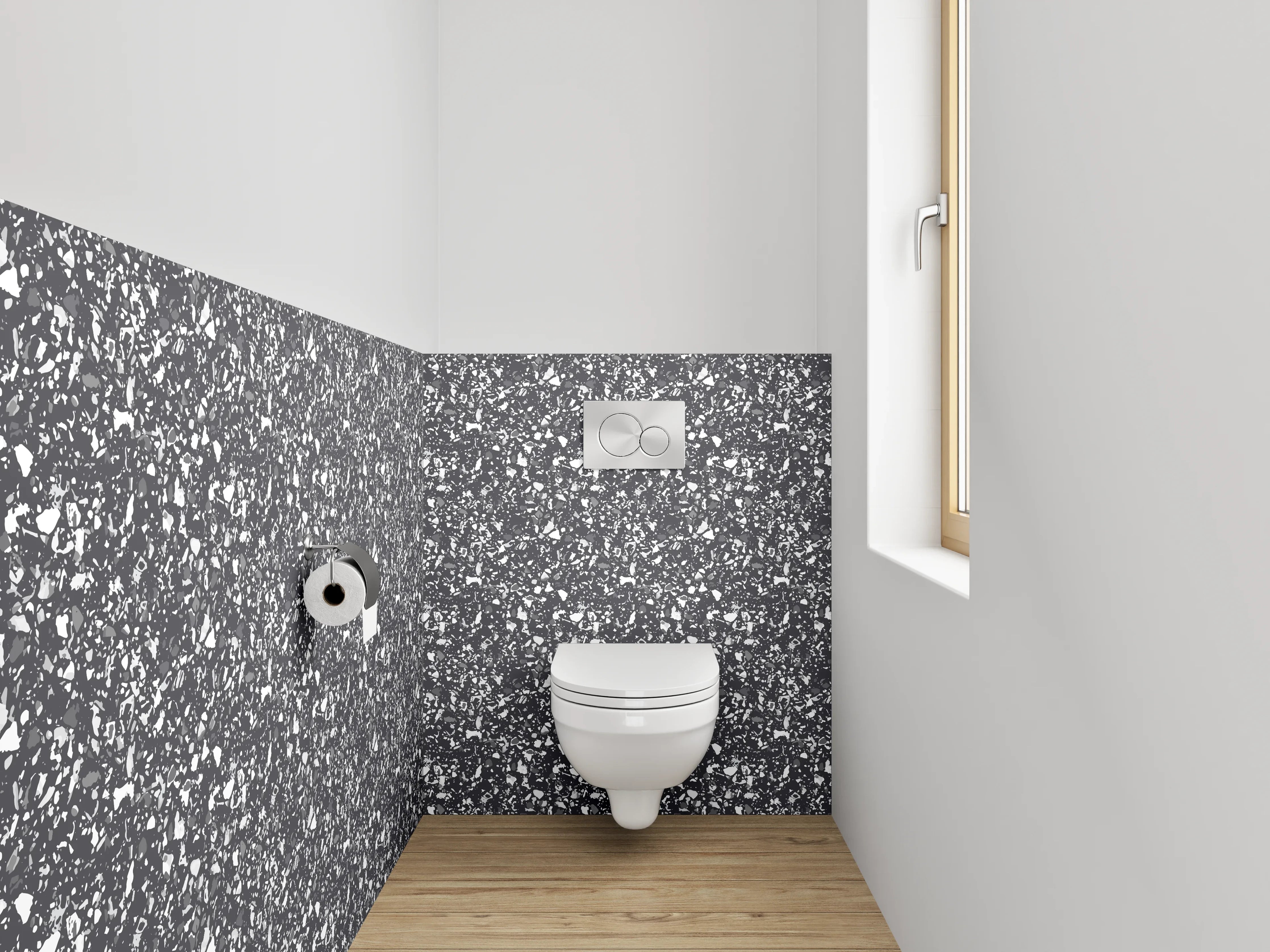 WC-Rückwand - Marmorierte Schwarz-Weiß Struktur