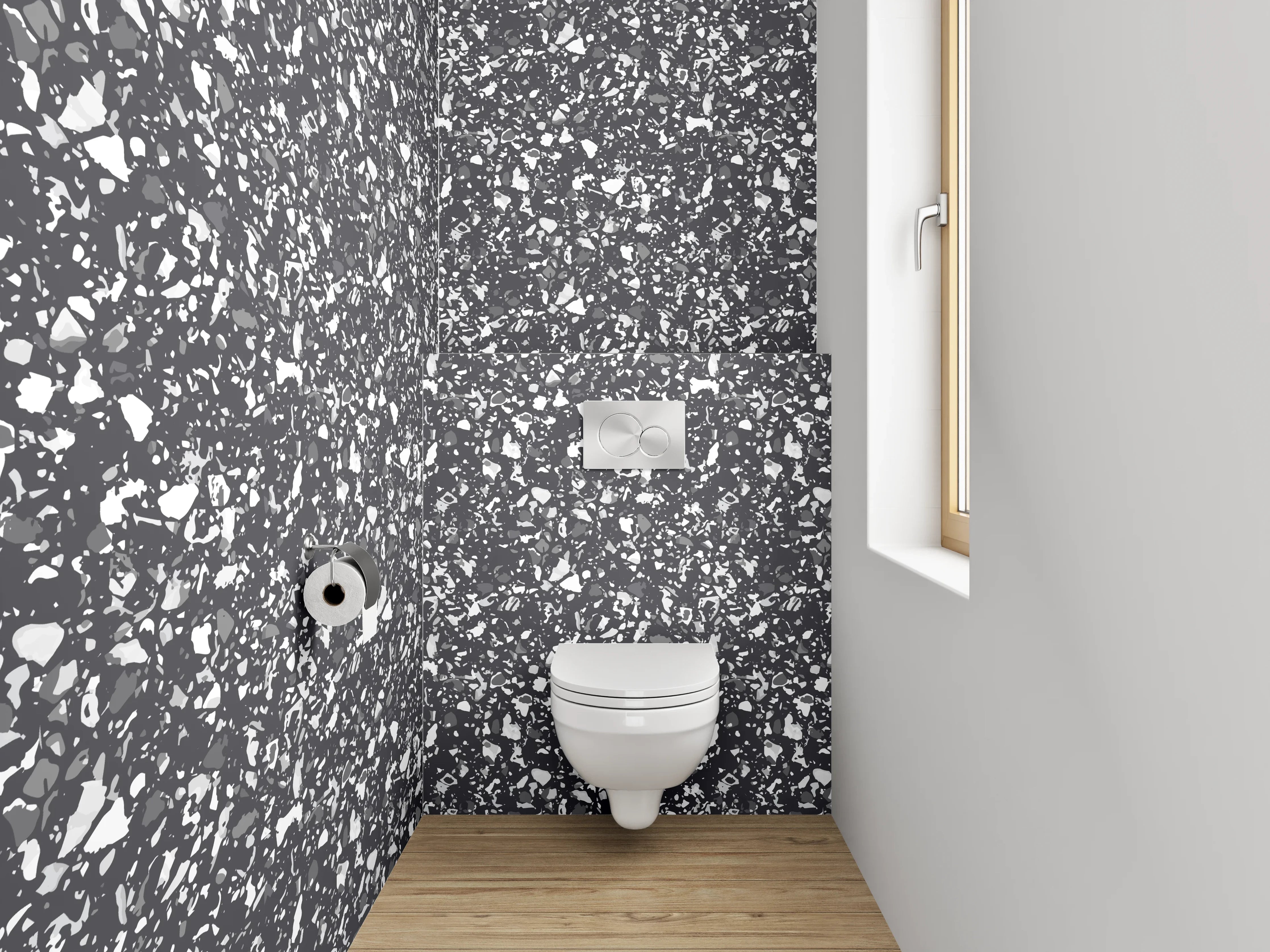 WC-Rückwand - Marmorierte Schwarz-Weiß Struktur