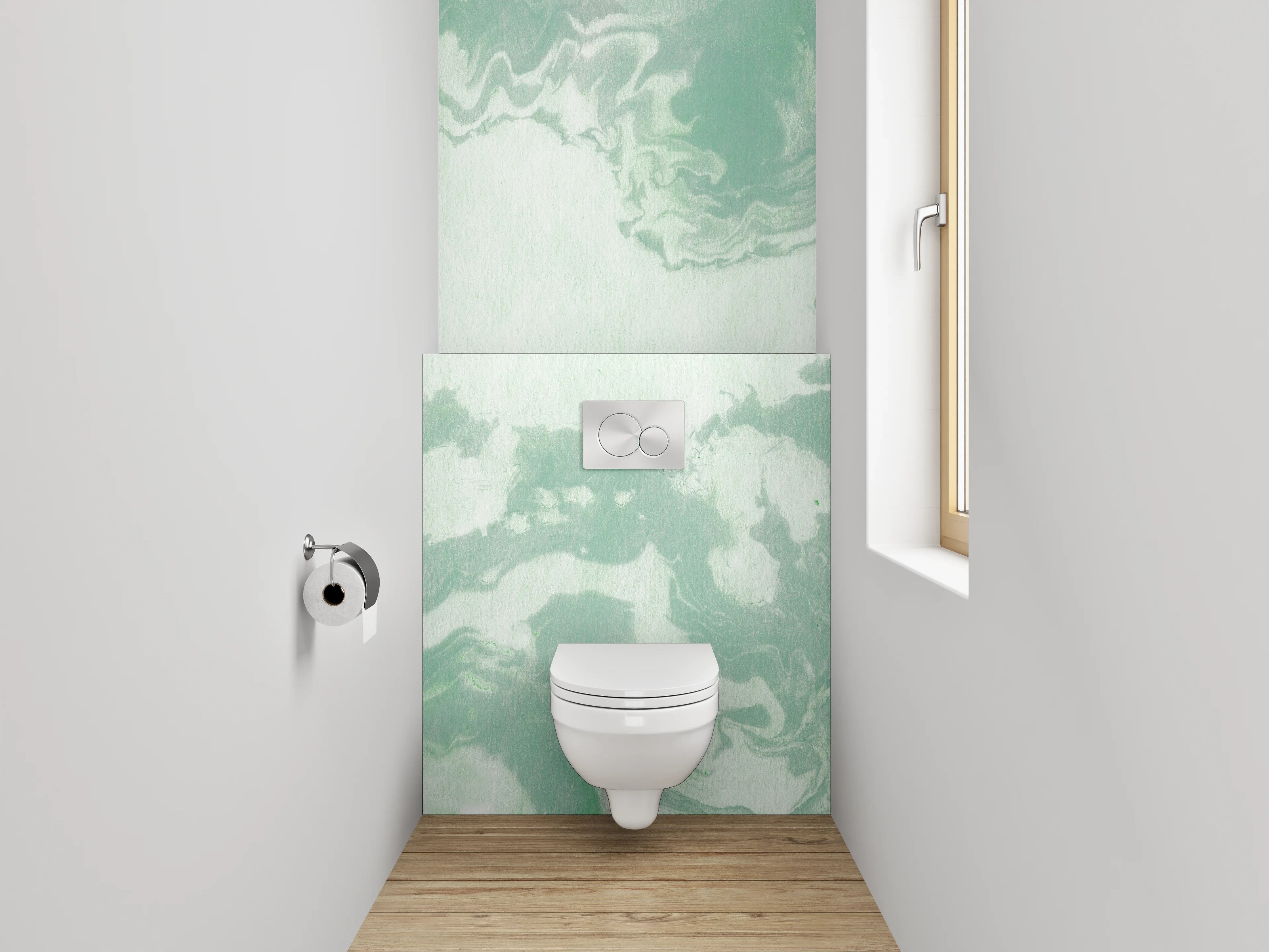WC-Rückwand - Marmoroptik Grün Weiß Abstrakt