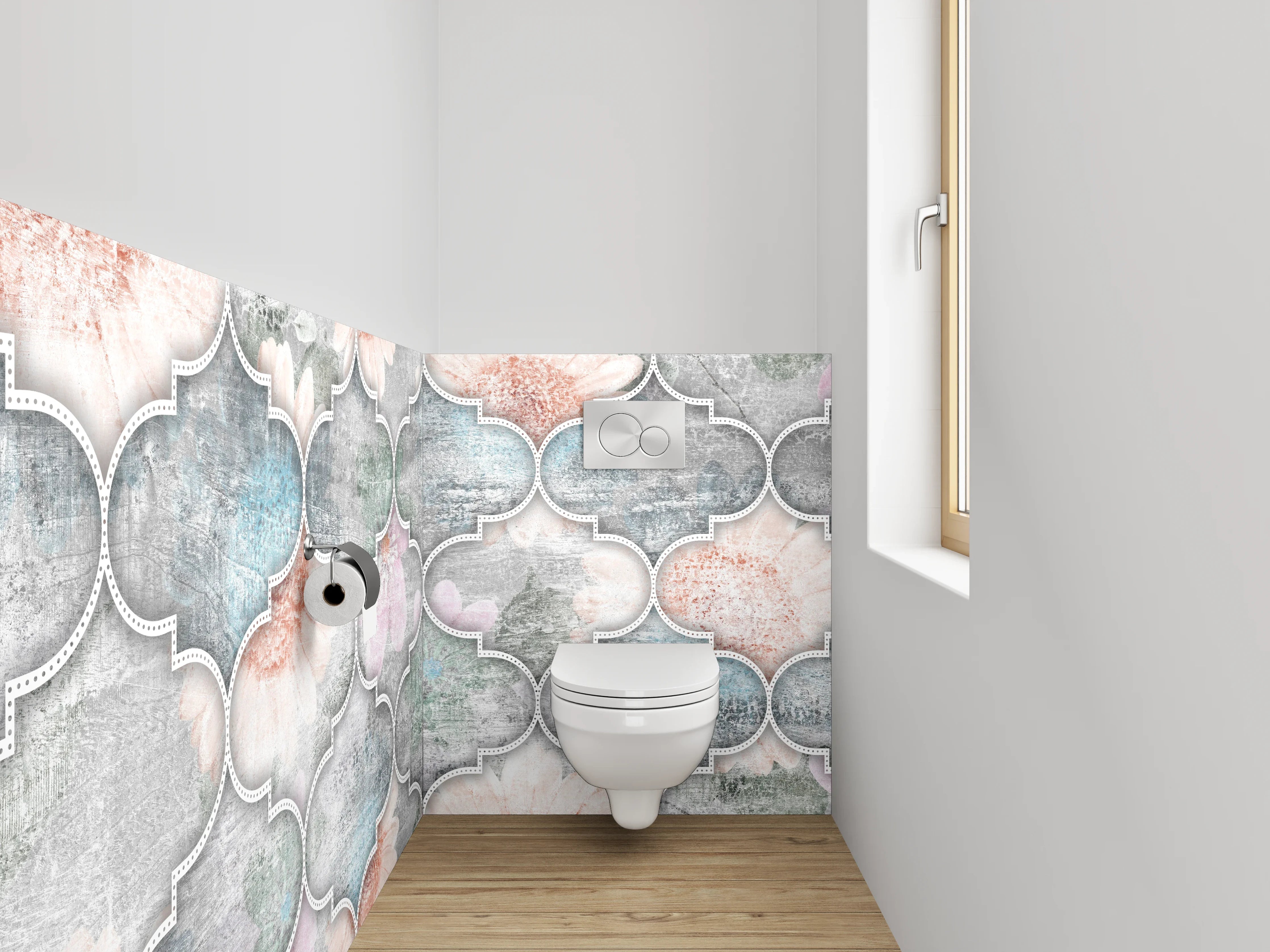 WC-Rückwand - Marokkanisches Mosaik-Fliesenmuster in Pastell