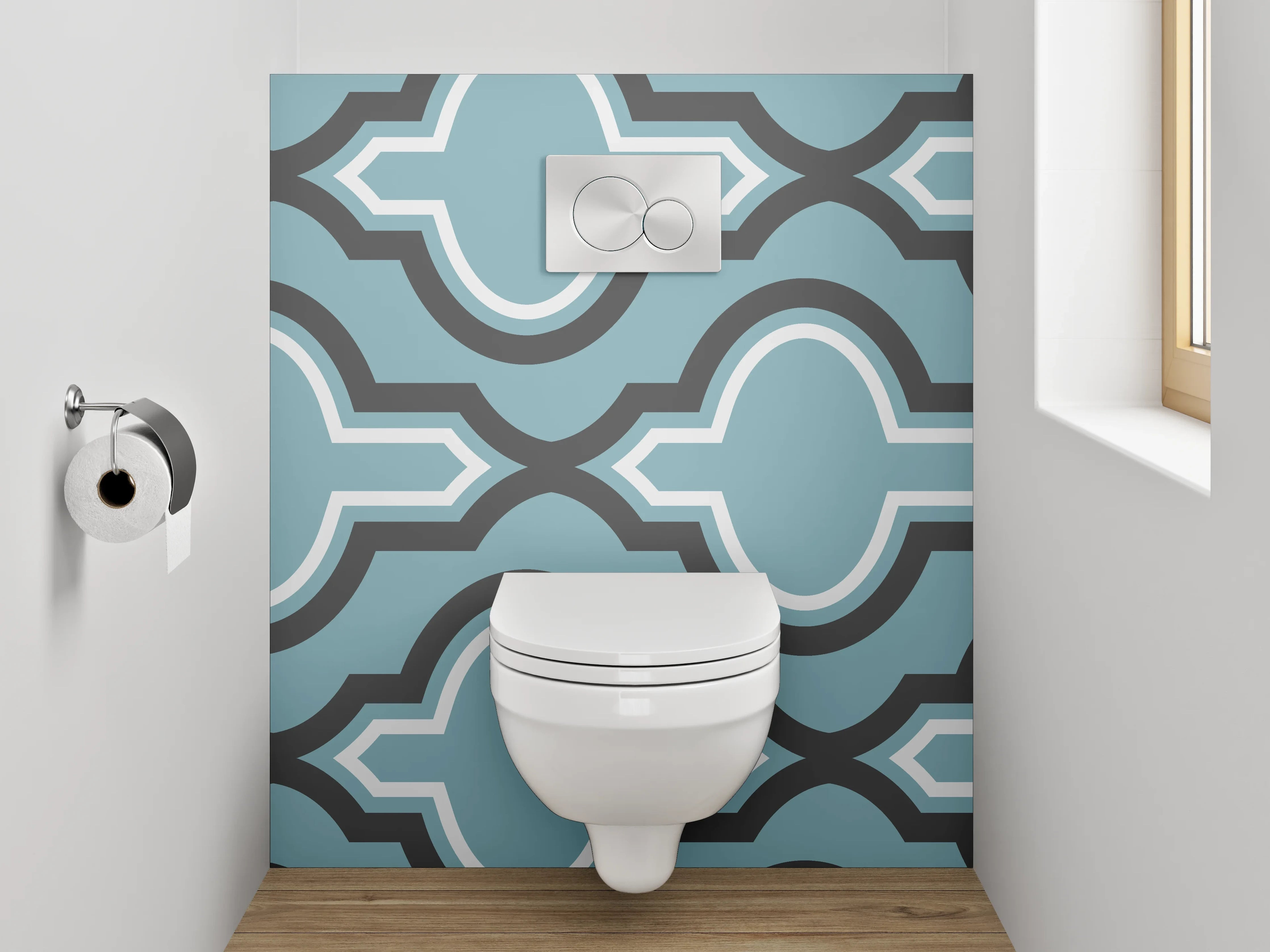 WC-Rückwand - Marokkanisches Retro-Muster Blau-Grau