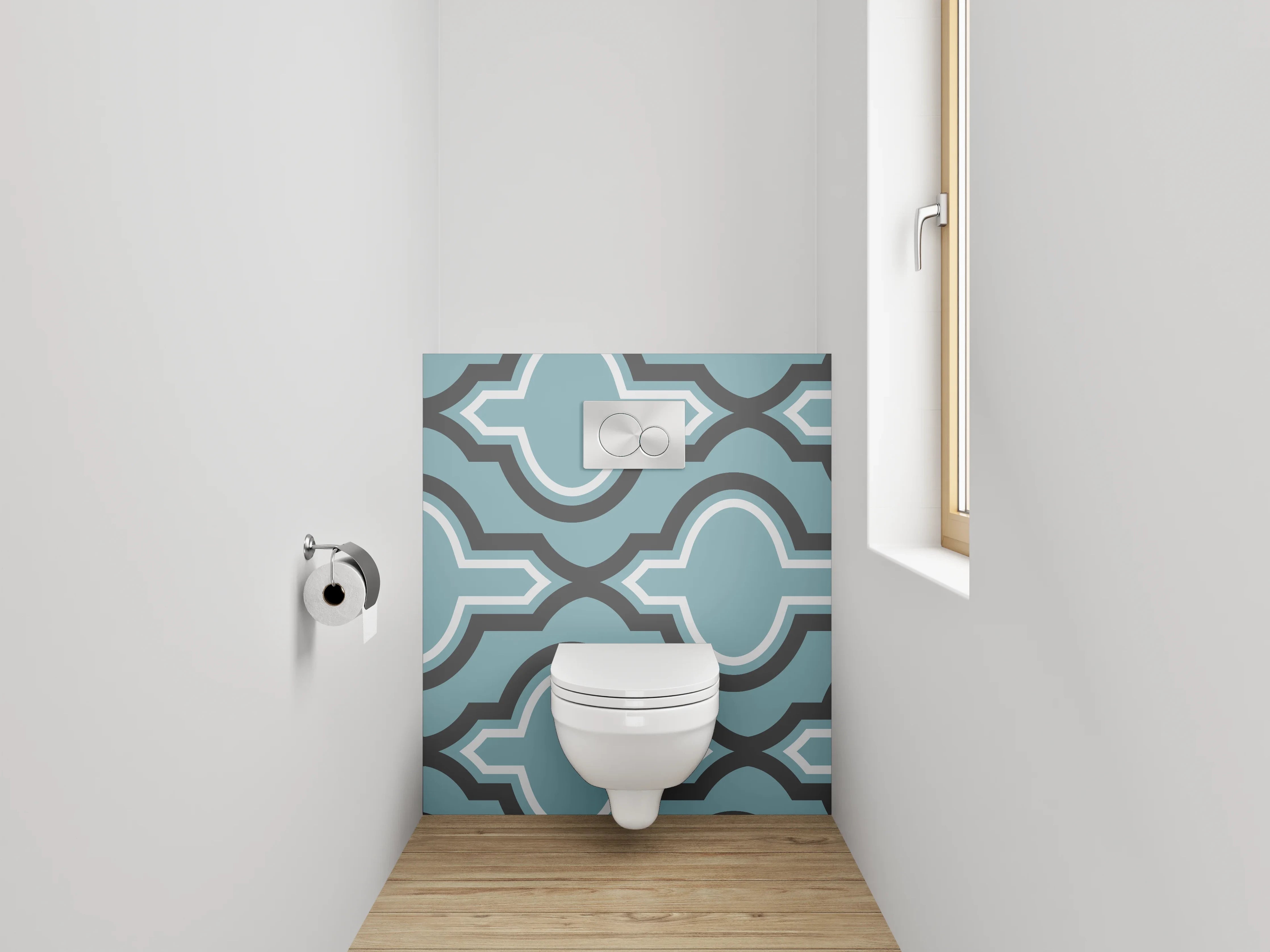 WC-Rückwand - Marokkanisches Retro-Muster Blau-Grau