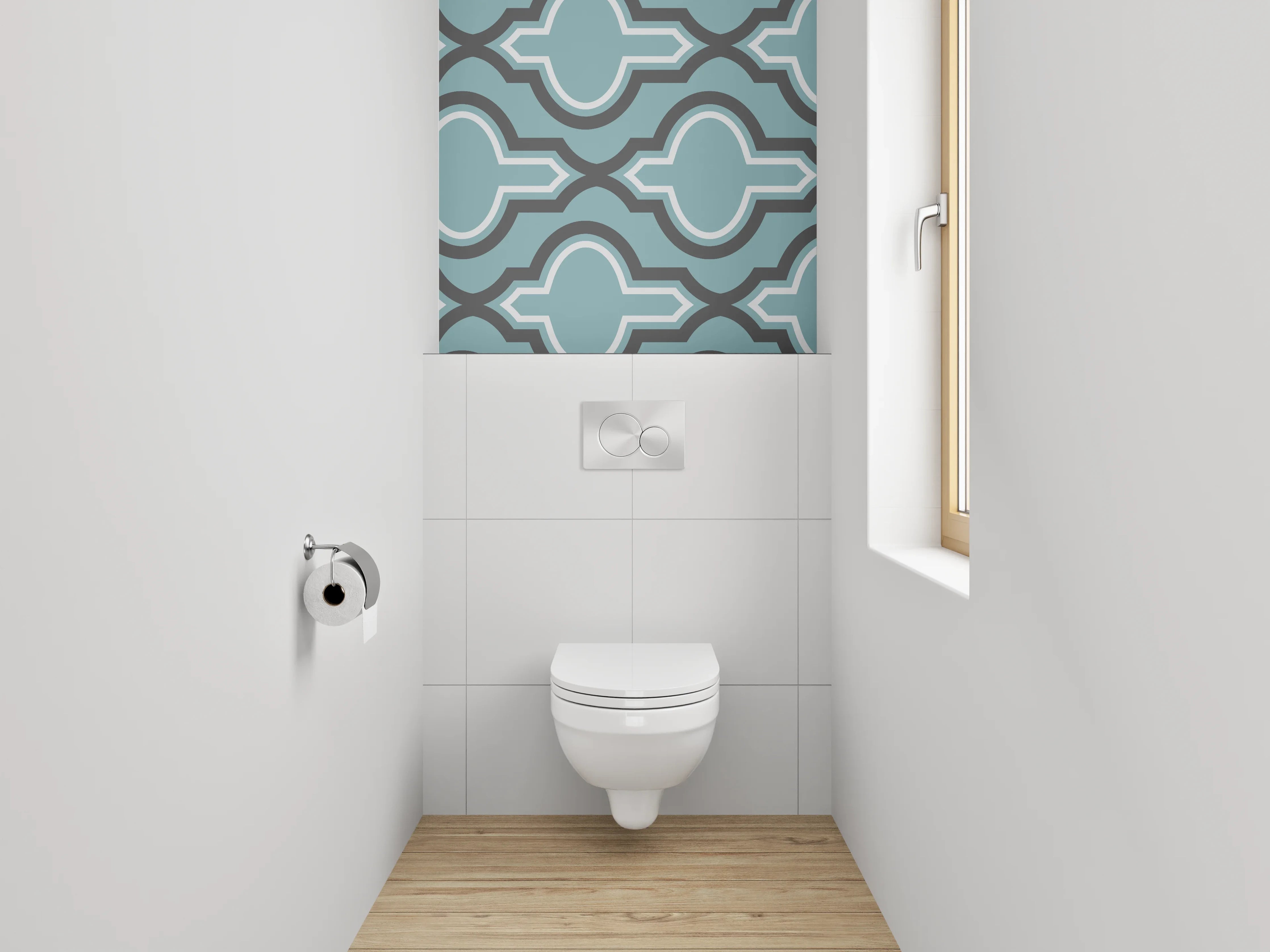 WC-Rückwand - Marokkanisches Retro-Muster Blau-Grau