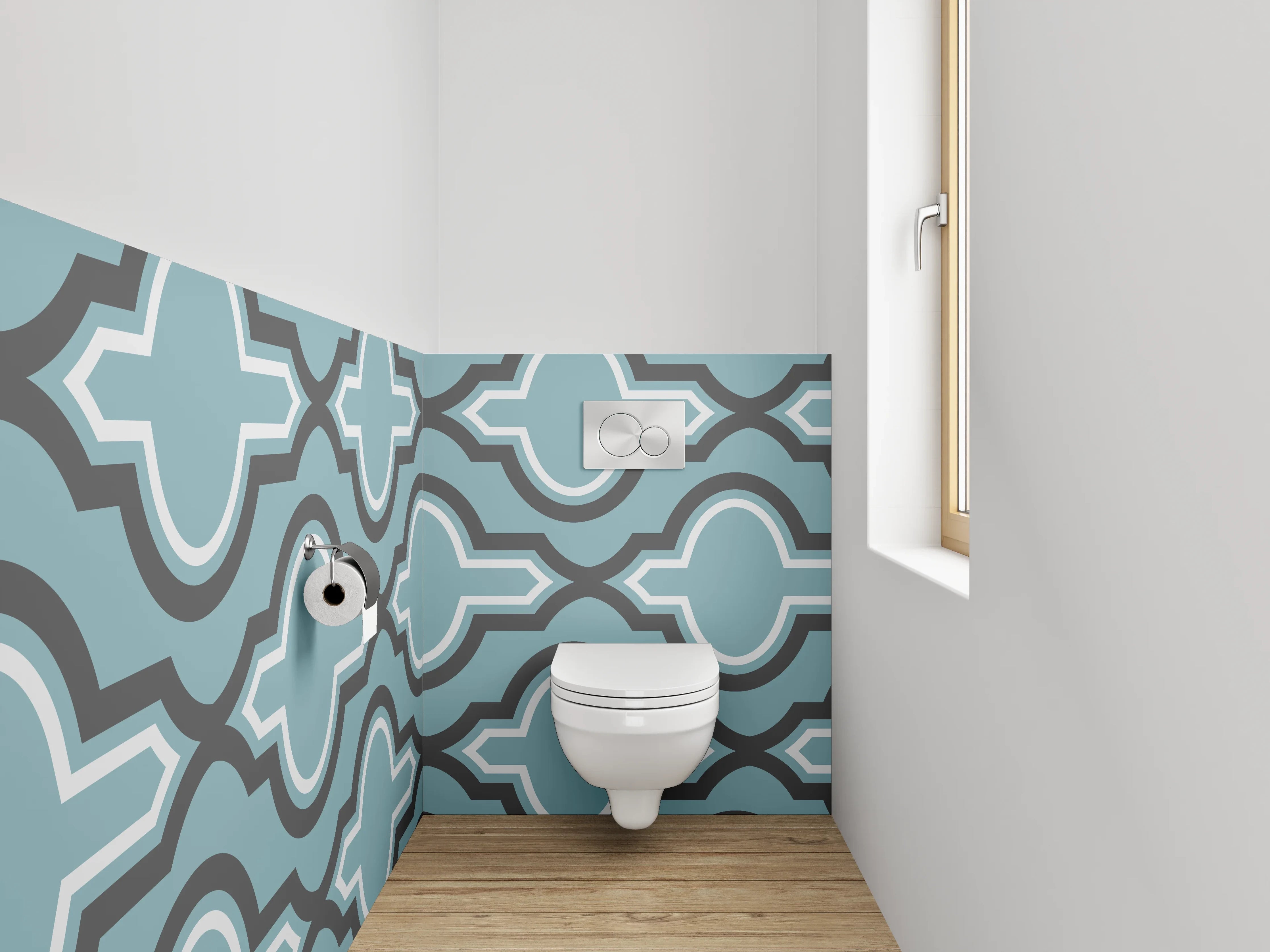 WC-Rückwand - Marokkanisches Retro-Muster Blau-Grau