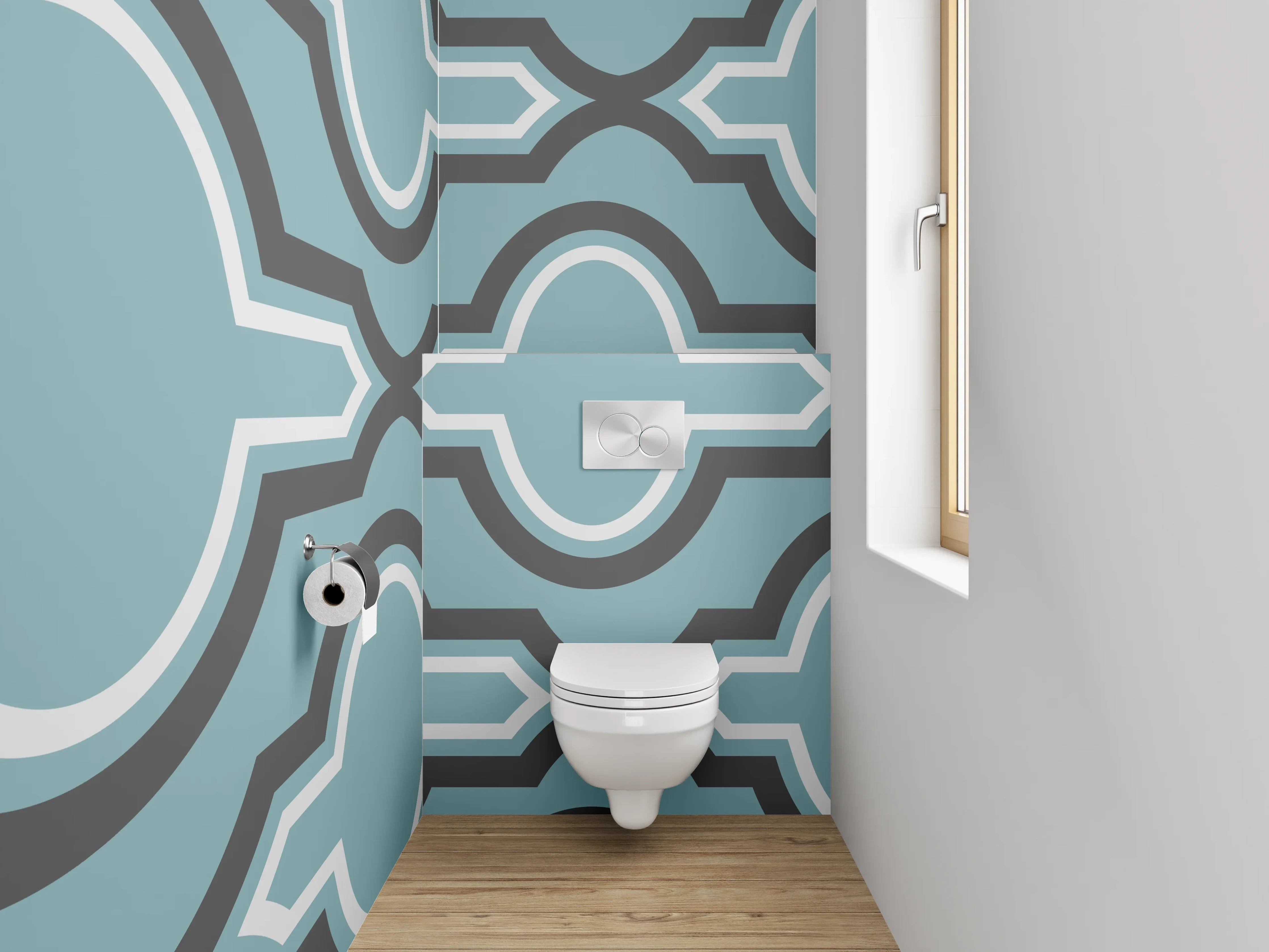 WC-Rückwand - Marokkanisches Retro-Muster Blau-Grau