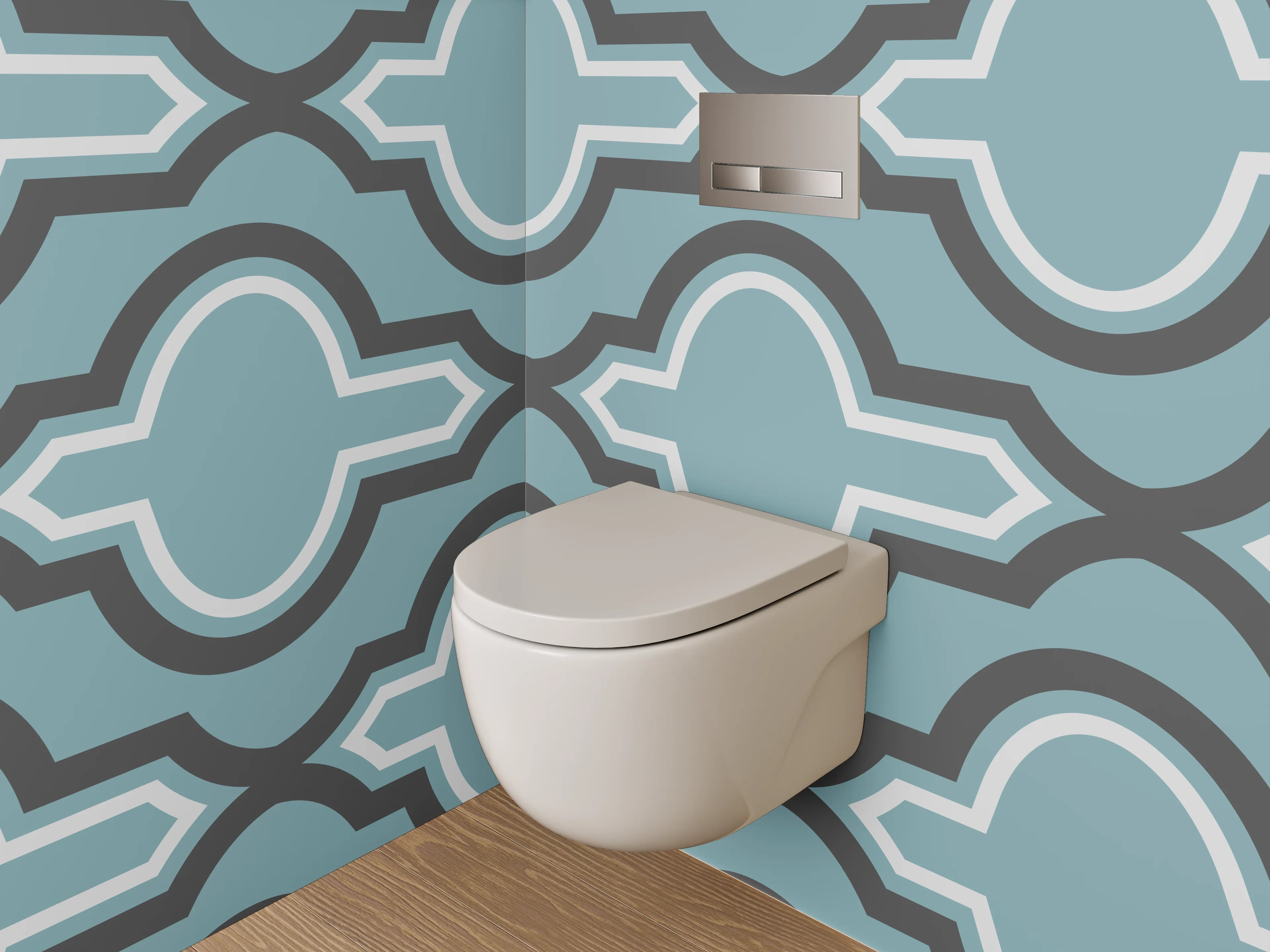 WC-Rückwand - Marokkanisches Retro-Muster Blau-Grau