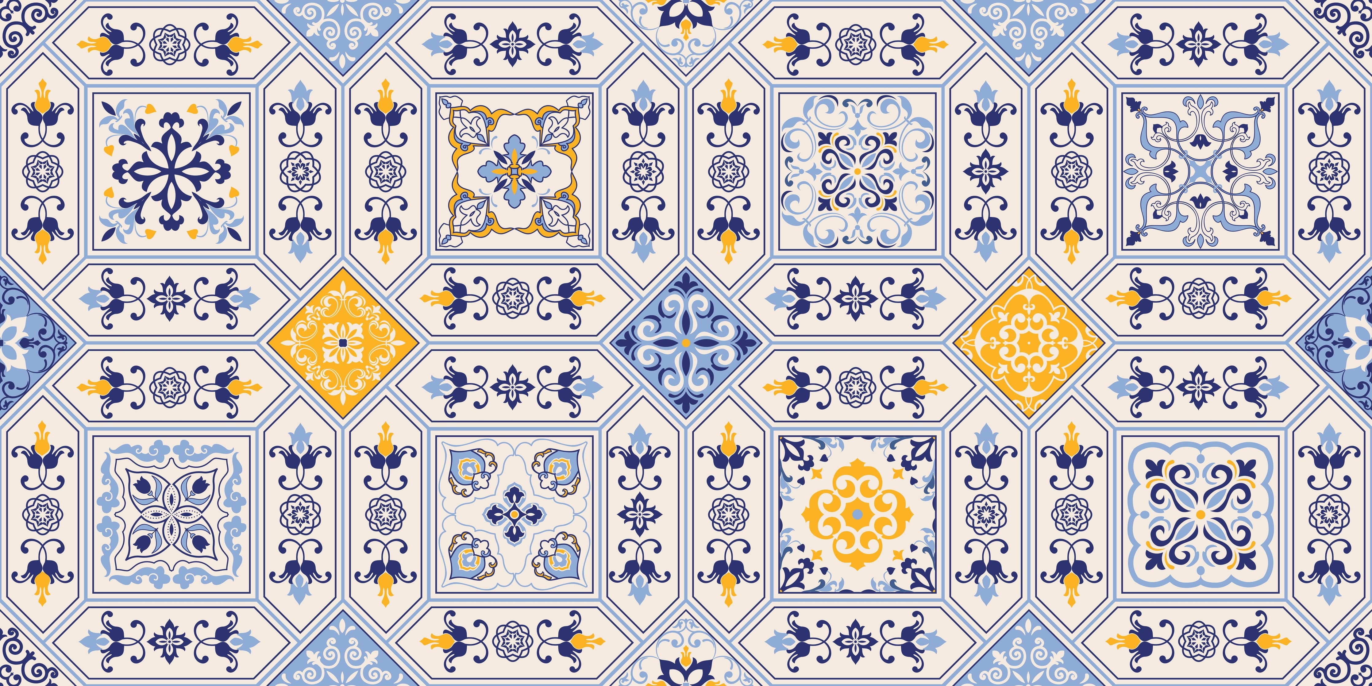 WC-Rückwand-Mediterrane Fliesenmuster Blau Gelb Weiß