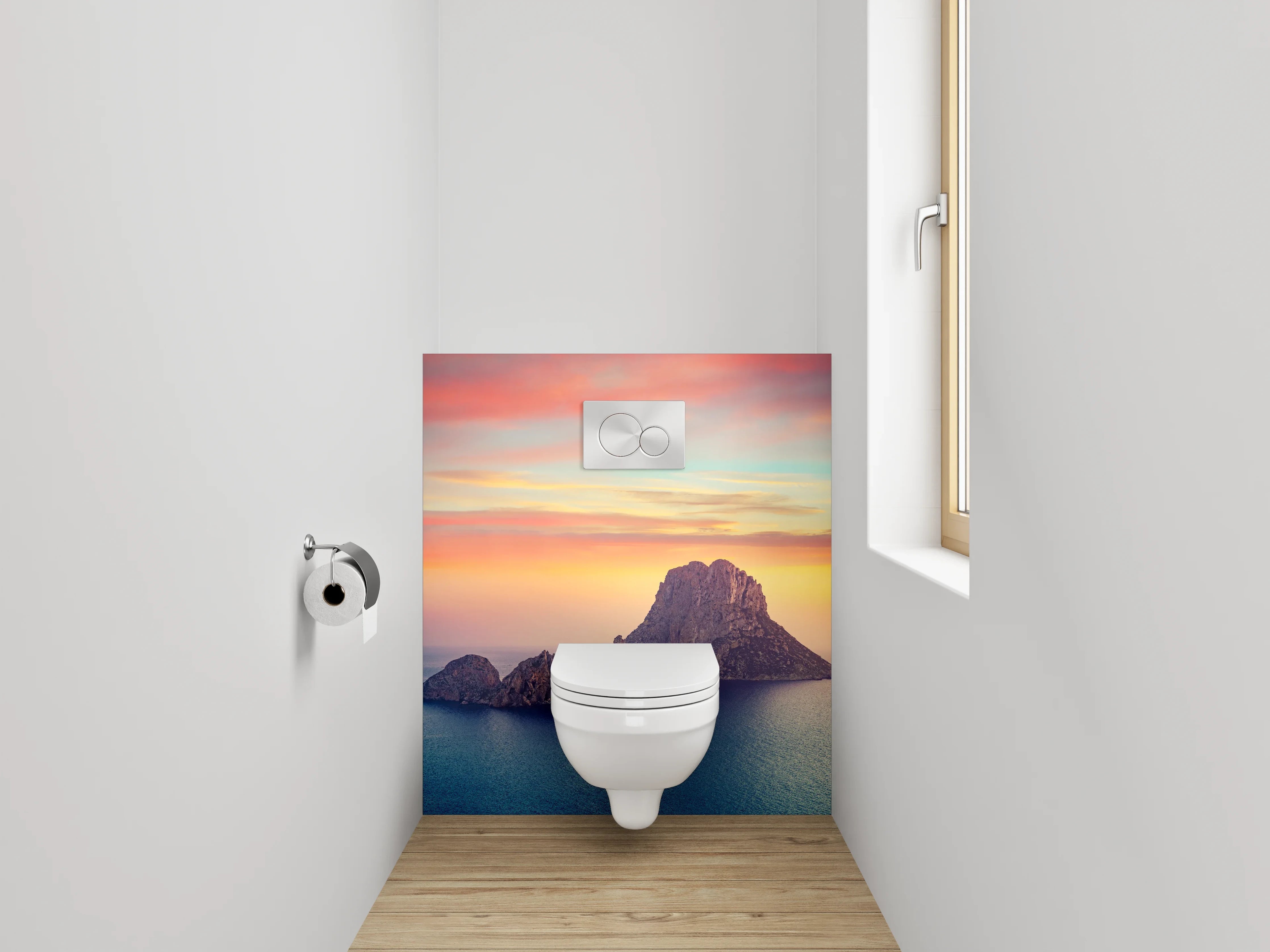 WC-Rückwand - Mediterrane Insel im Sonnenuntergang