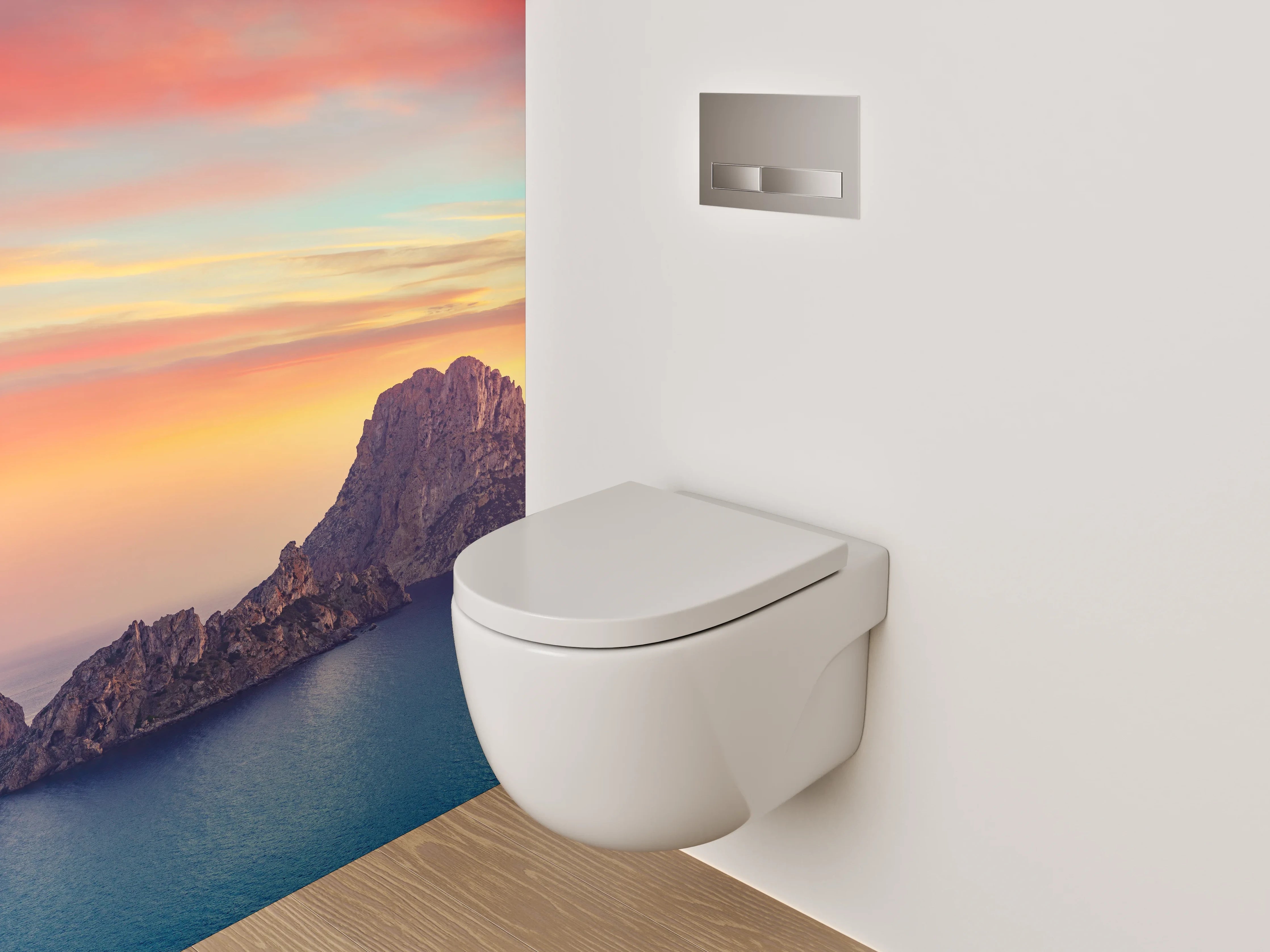 WC-Rückwand - Mediterrane Insel im Sonnenuntergang