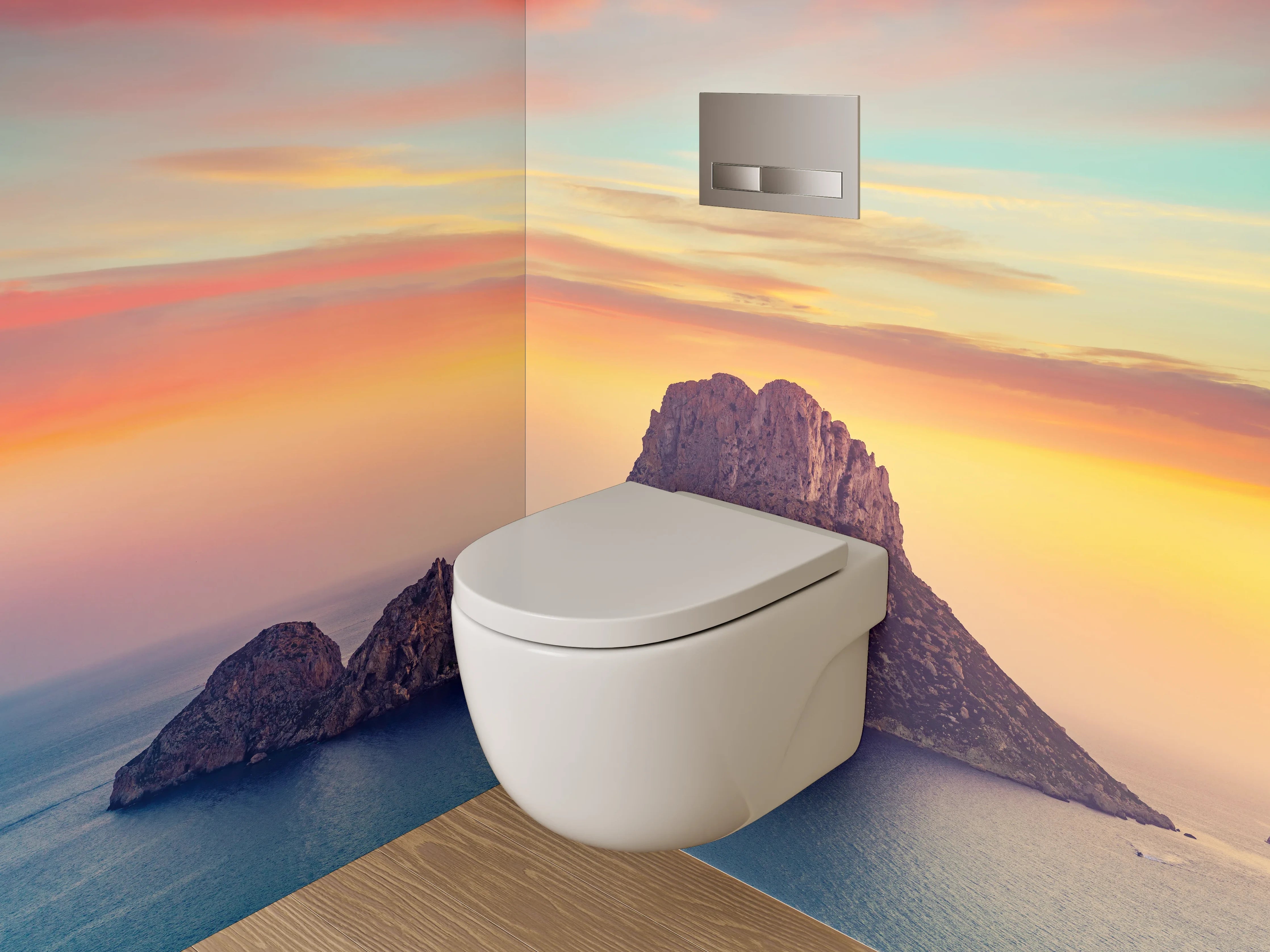 WC-Rückwand - Mediterrane Insel im Sonnenuntergang
