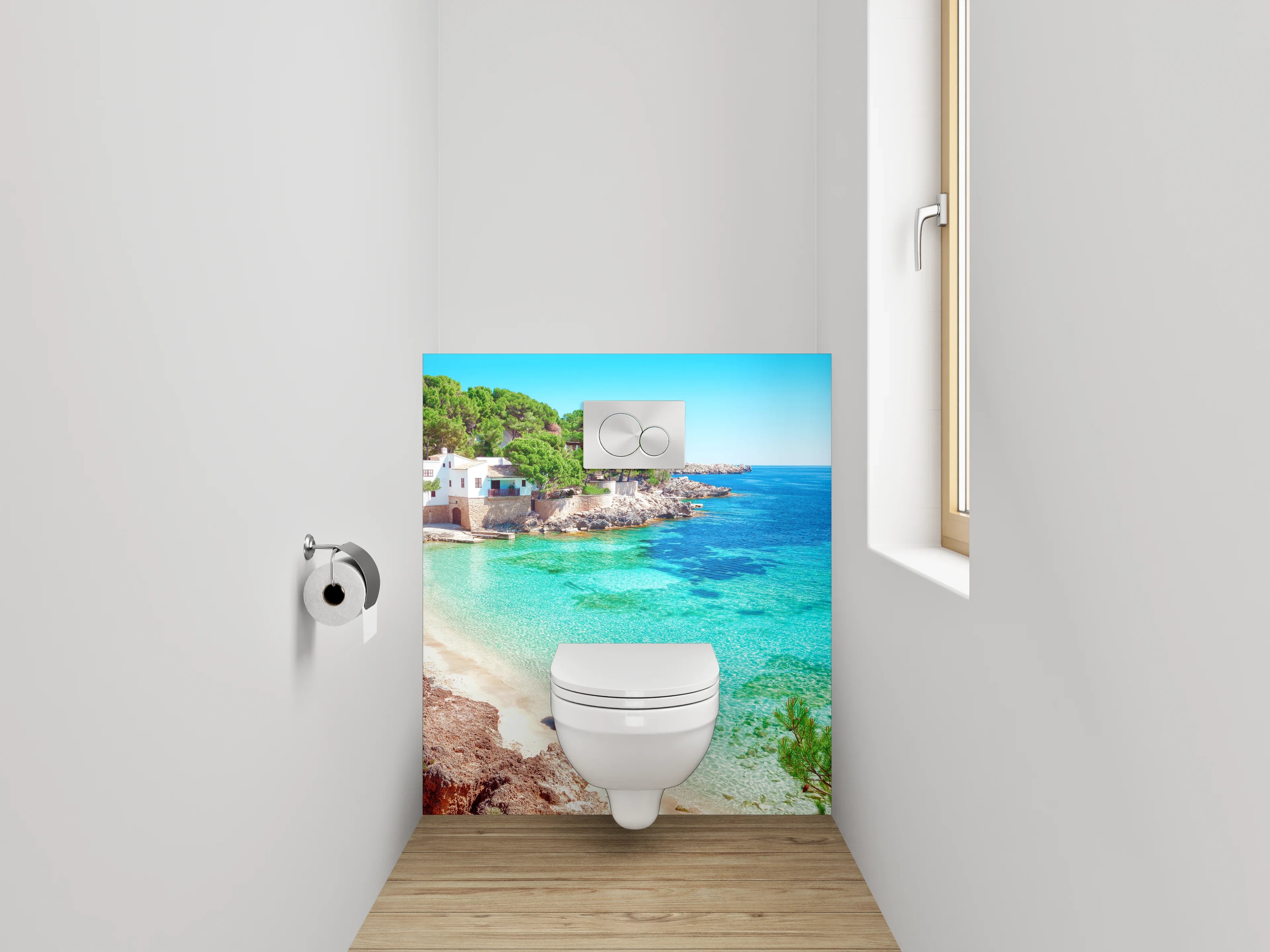 WC-Rückwand - Mediterrane Strandbucht mit türkisblauem Meer
