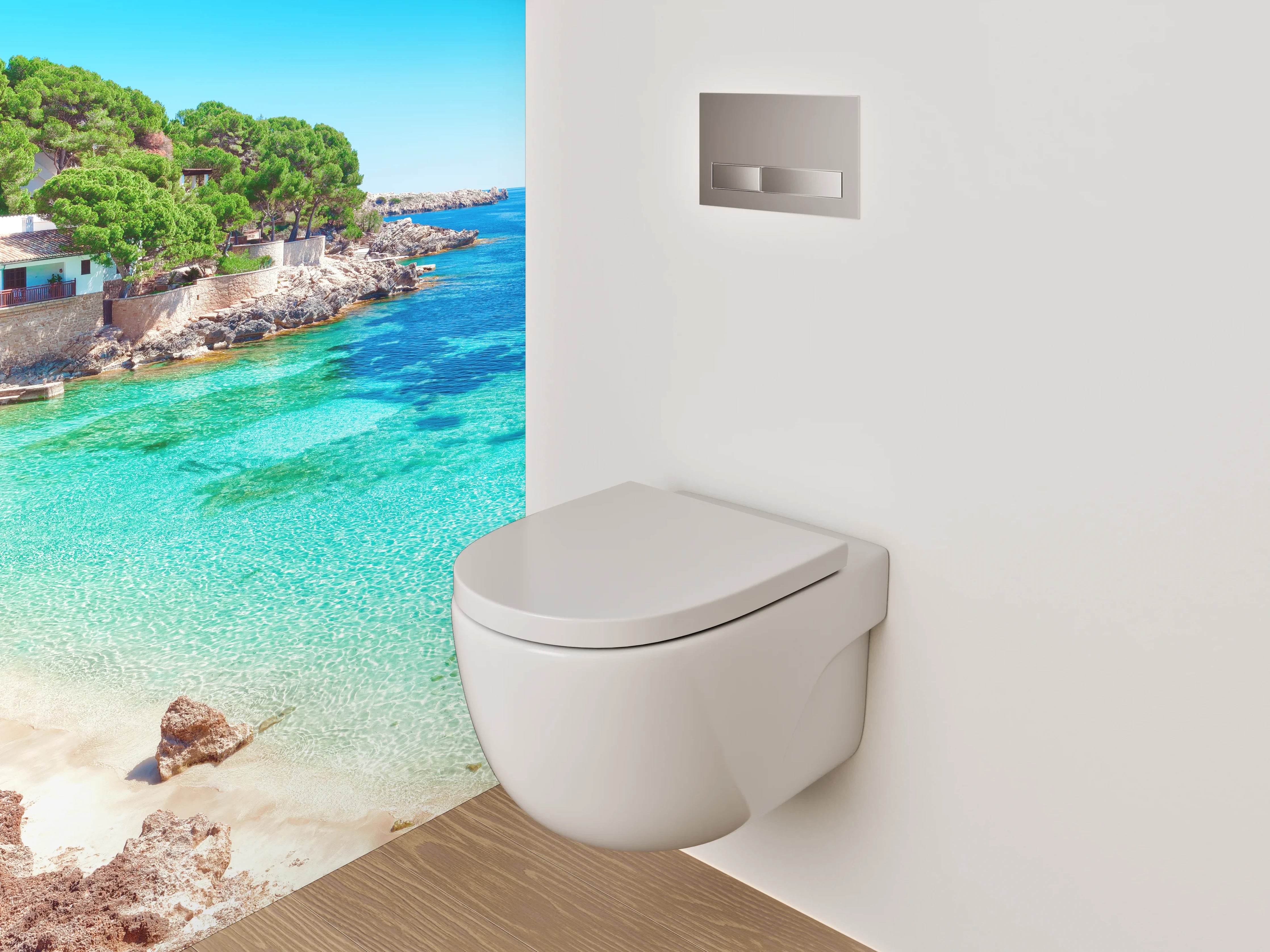 WC-Rückwand - Mediterrane Strandbucht mit türkisblauem Meer