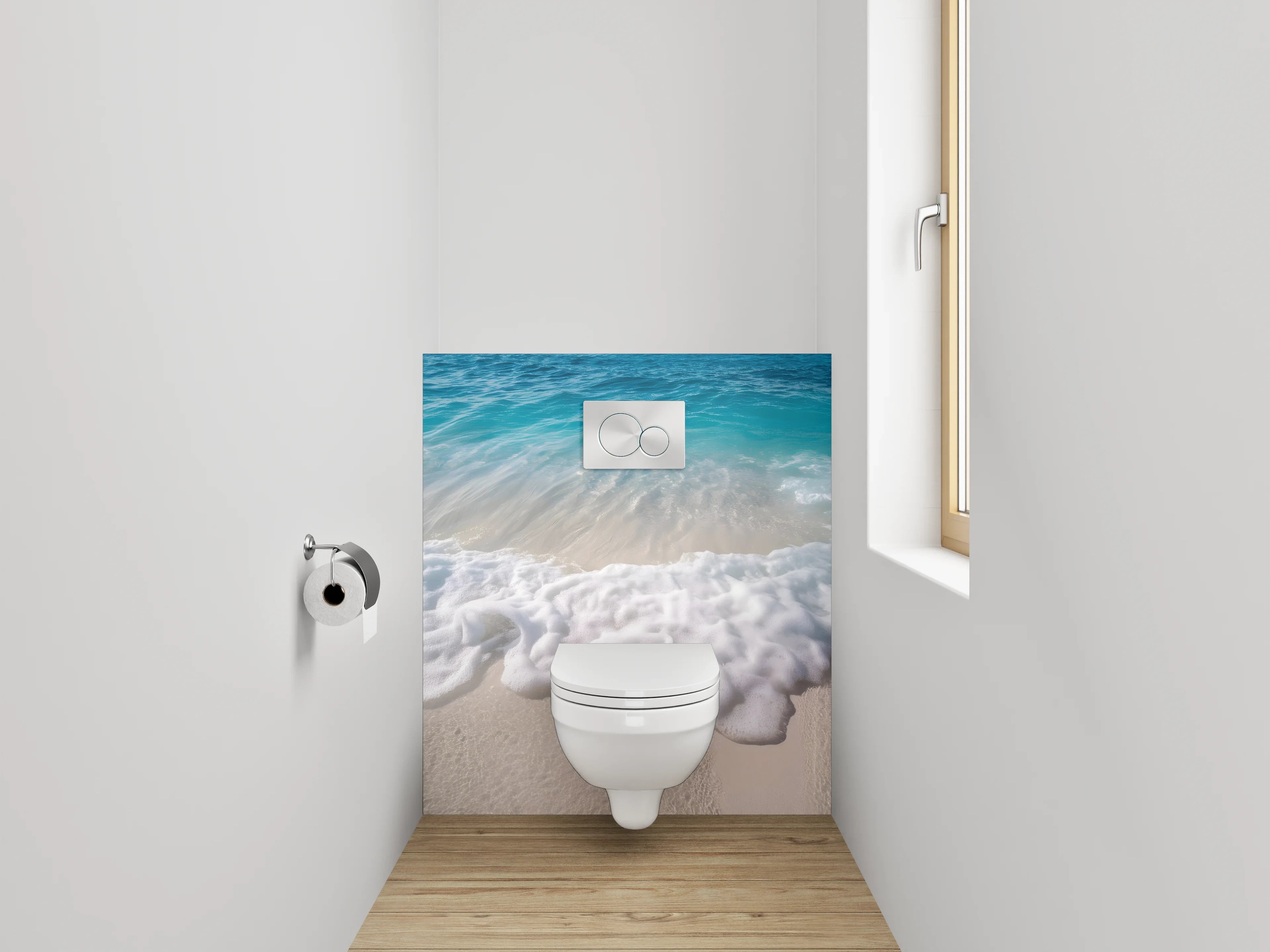 WC-Rückwand - Meereswelle am Sandstrand – Ocean Art