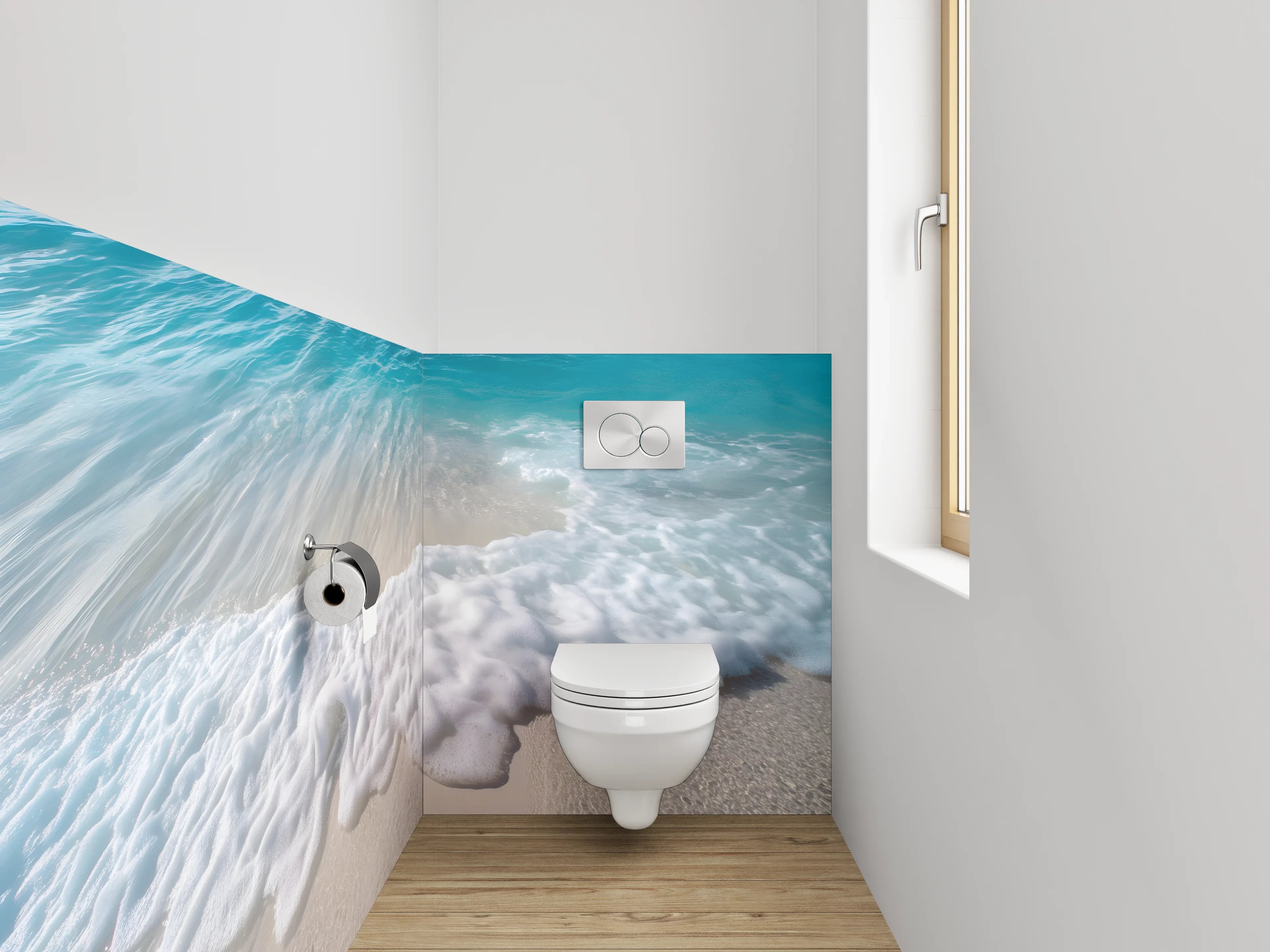 WC-Rückwand - Meereswelle am Sandstrand – Ocean Art