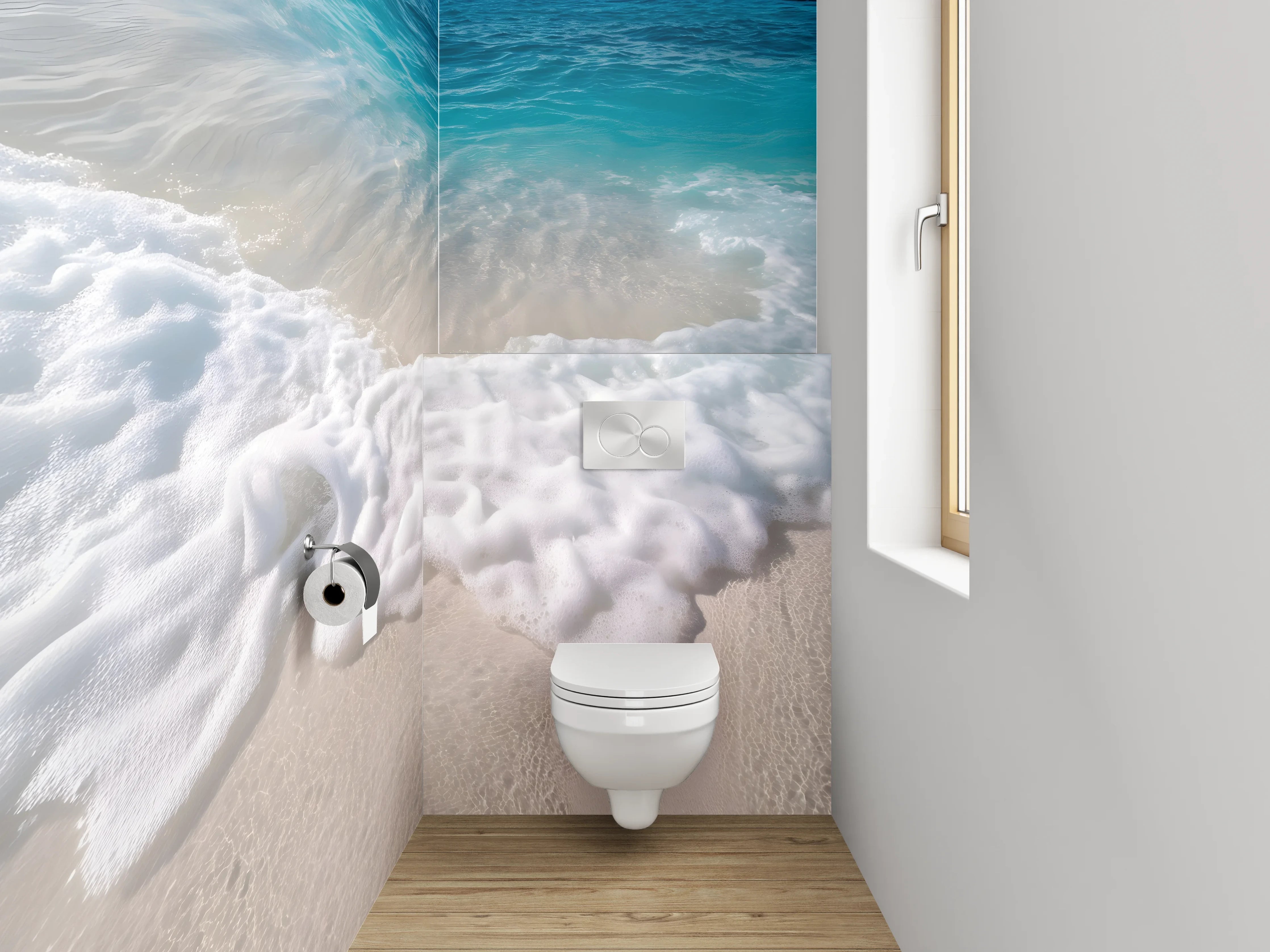 WC-Rückwand - Meereswelle am Sandstrand – Ocean Art