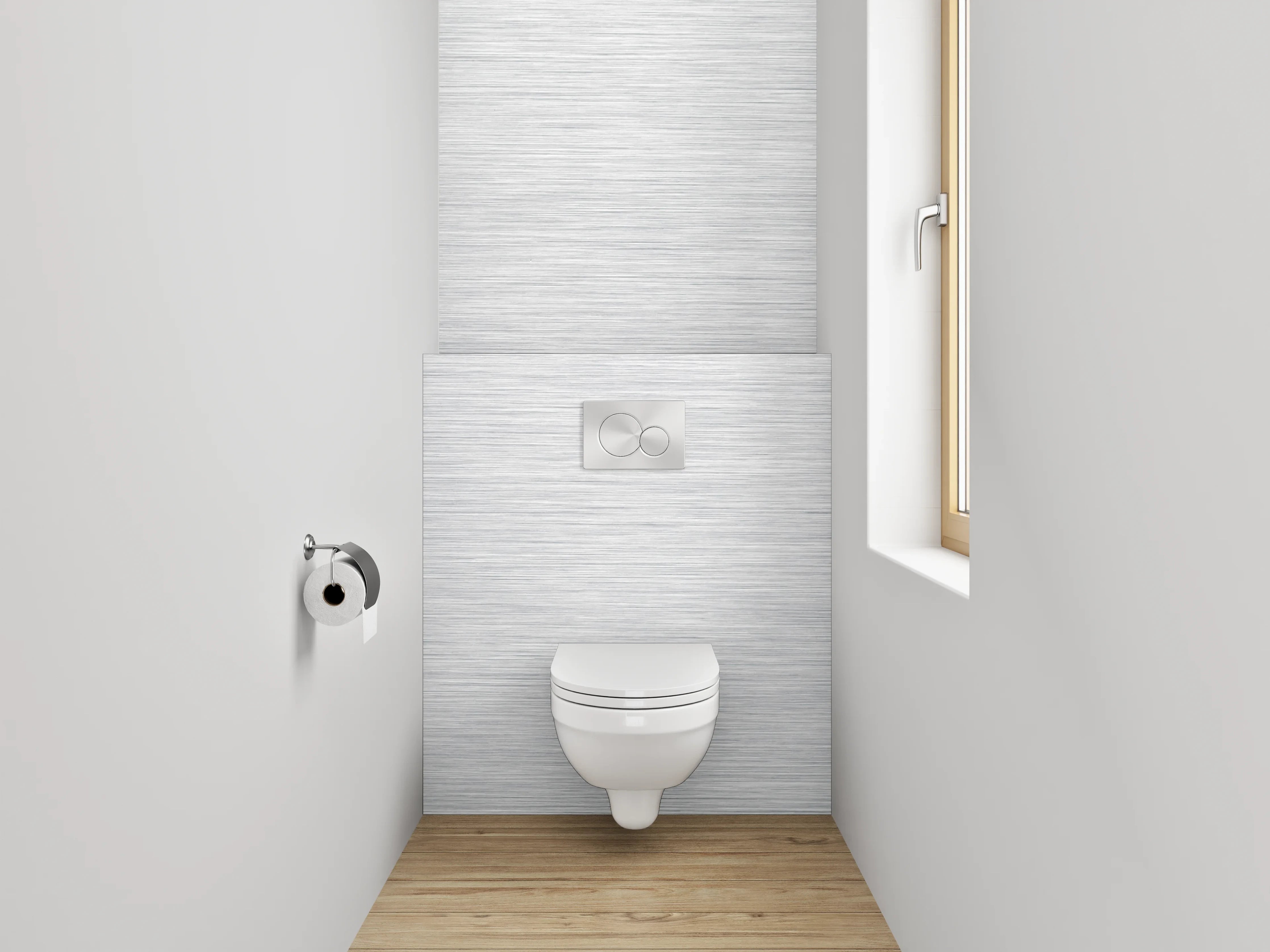 WC-Rückwand - Metall-Optik: Weiße und graue Oberfläche