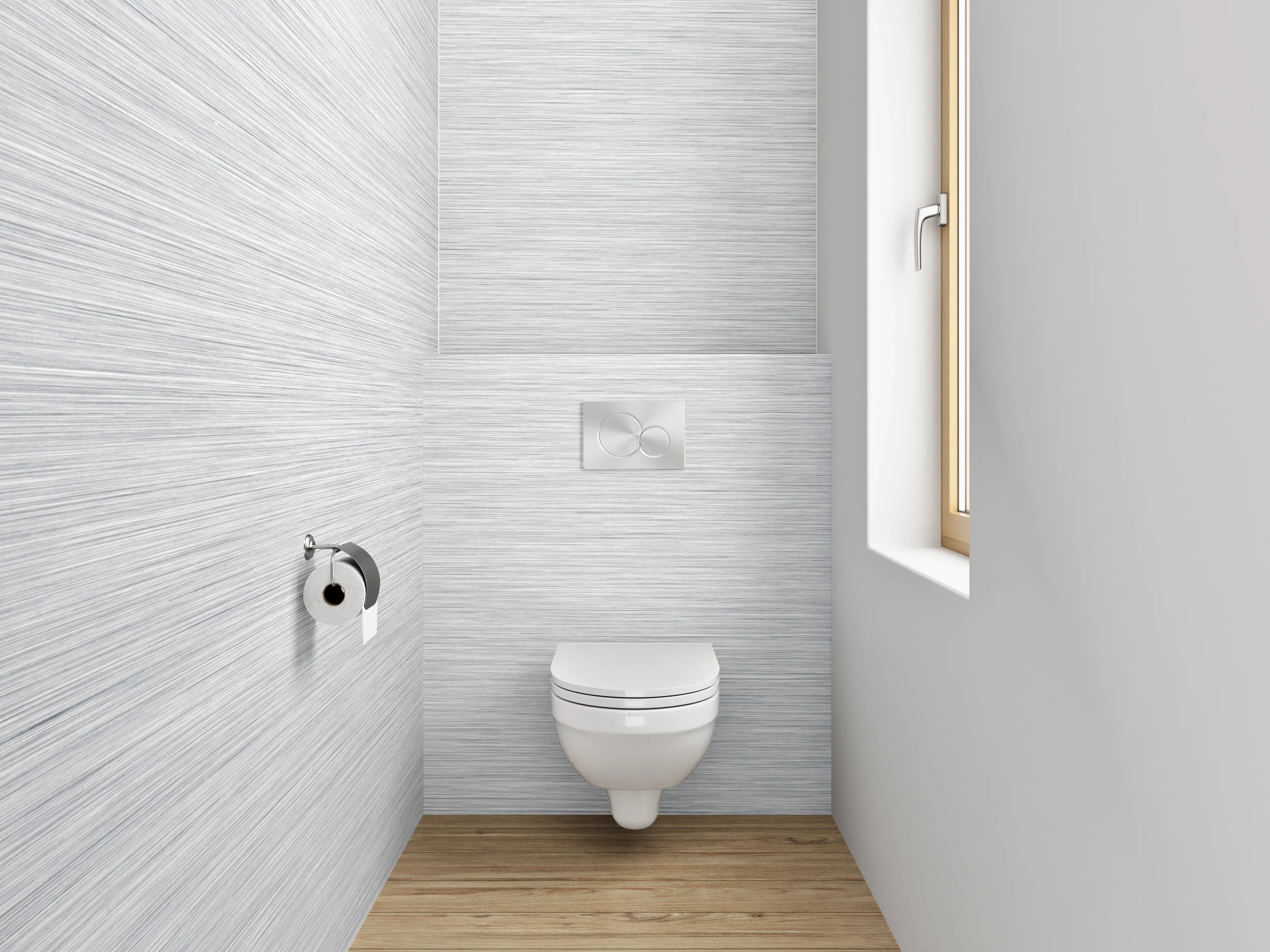 WC-Rückwand - Metall-Optik: Weiße und graue Oberfläche
