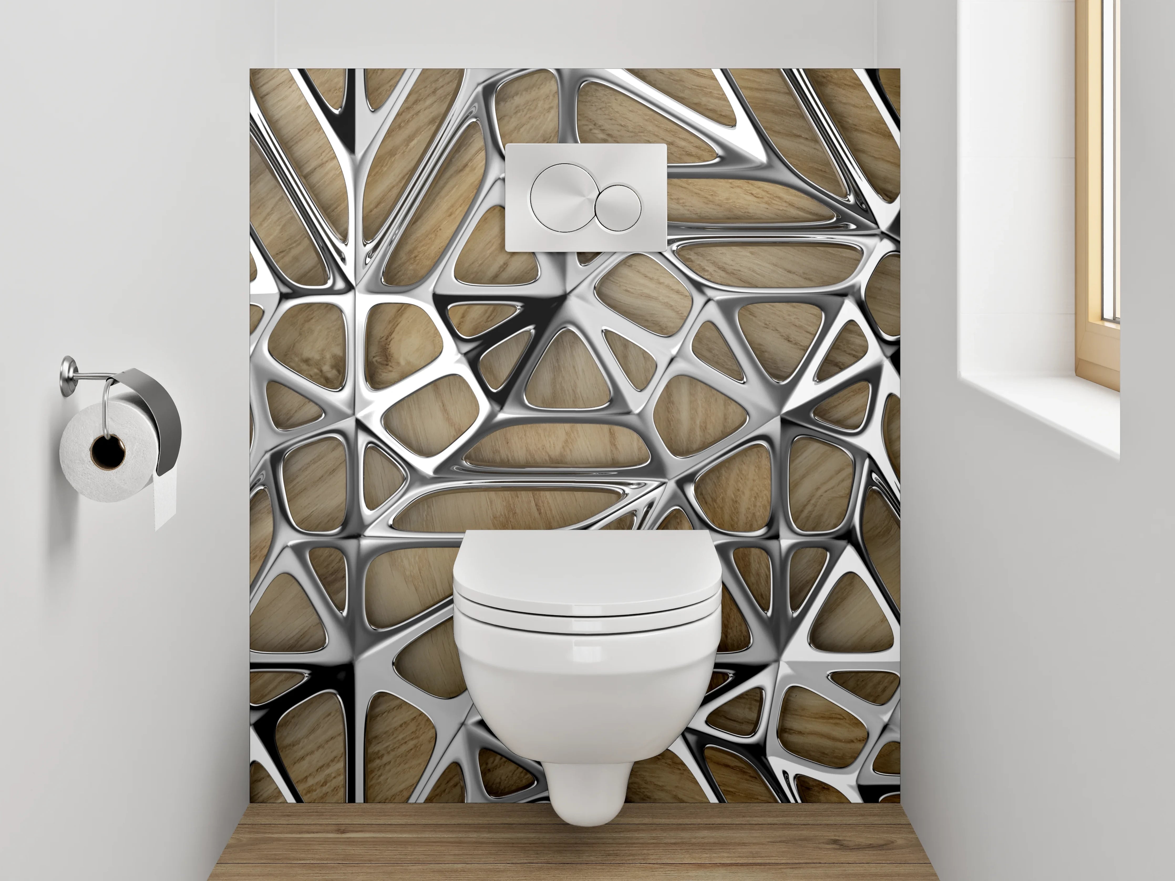 WC-Rückwand - Metallisch-abstraktes Holz-Muster