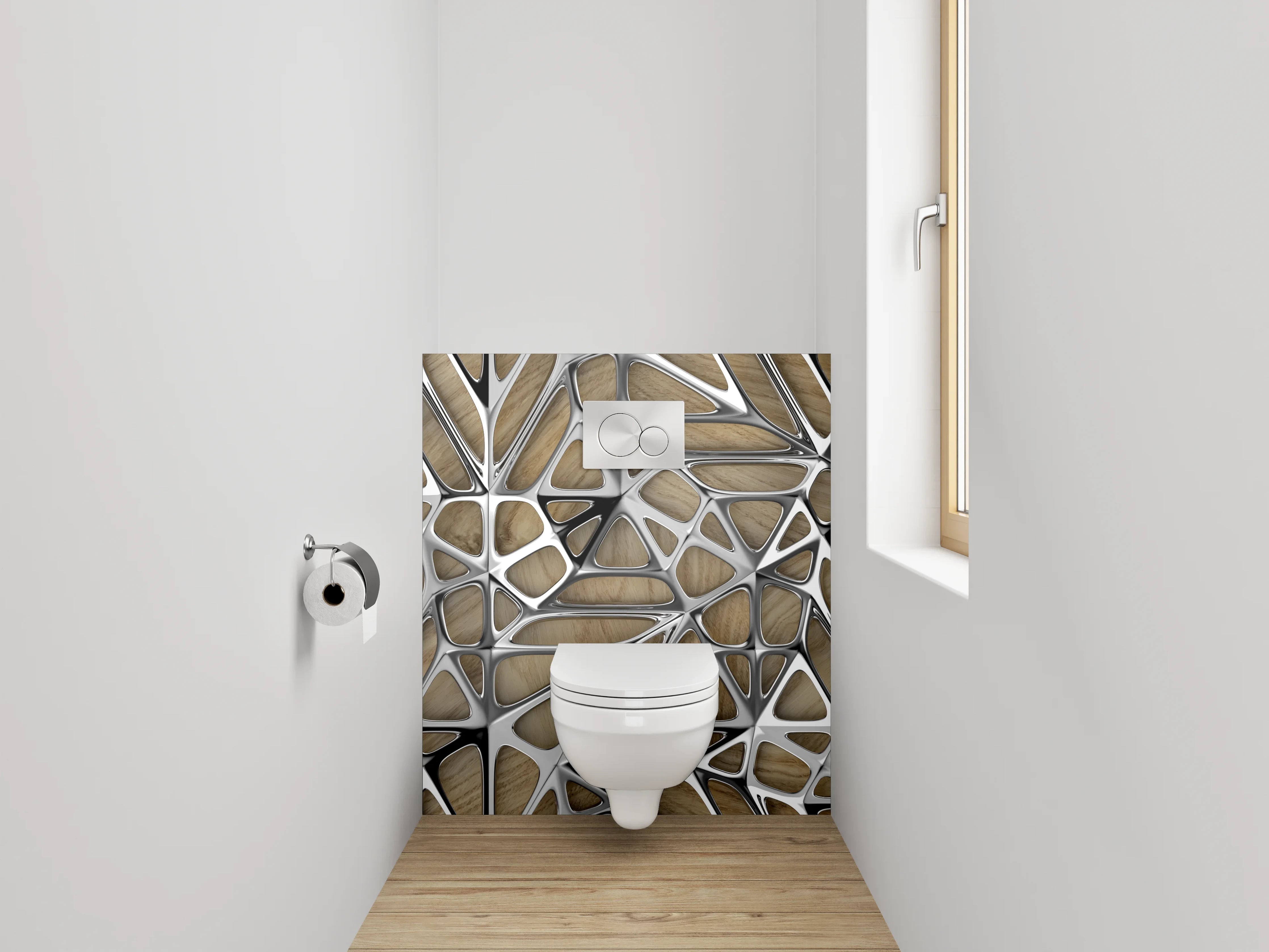 WC-Rückwand - Metallisch-abstraktes Holz-Muster