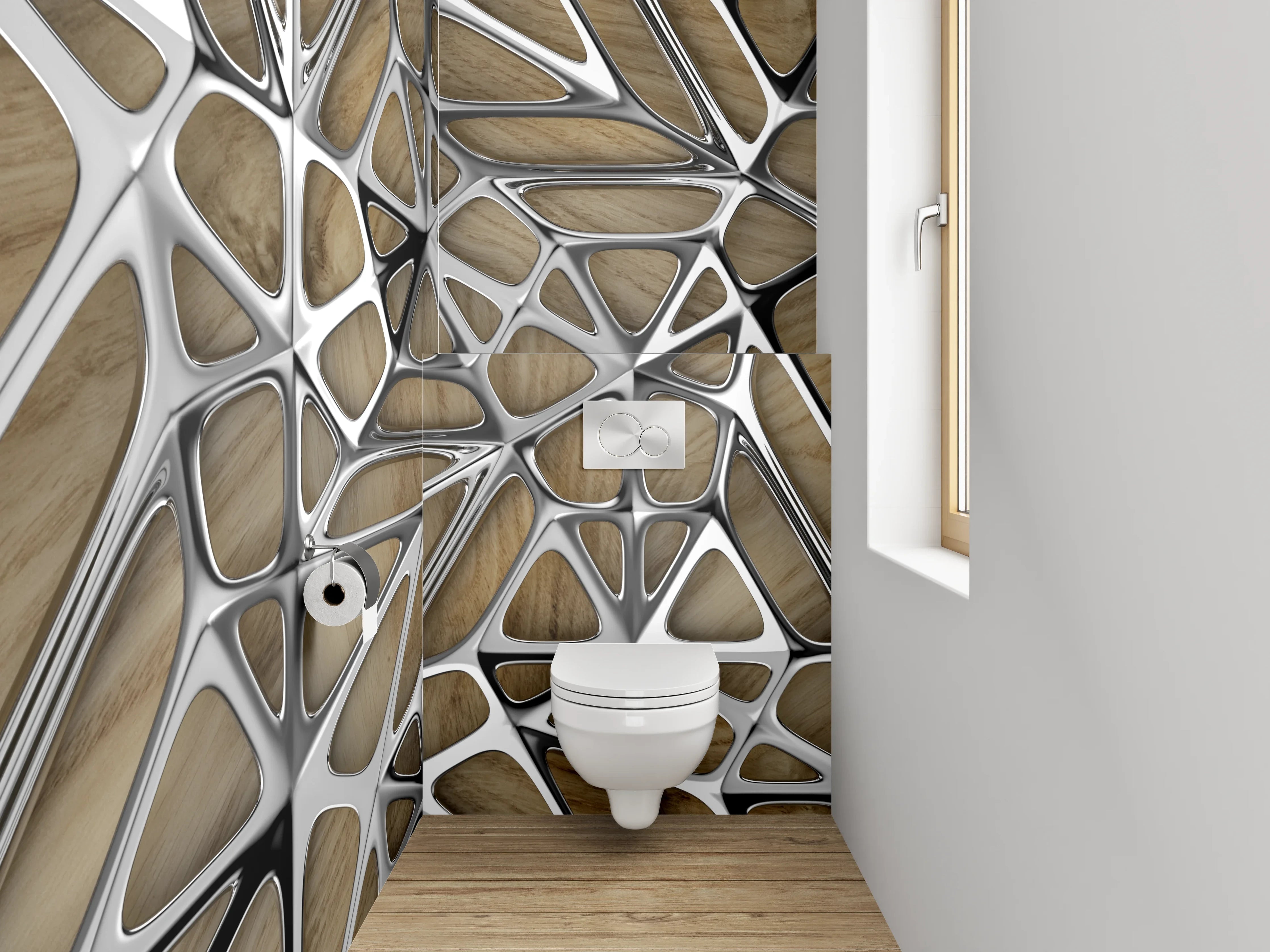 WC-Rückwand - Metallisch-abstraktes Holz-Muster