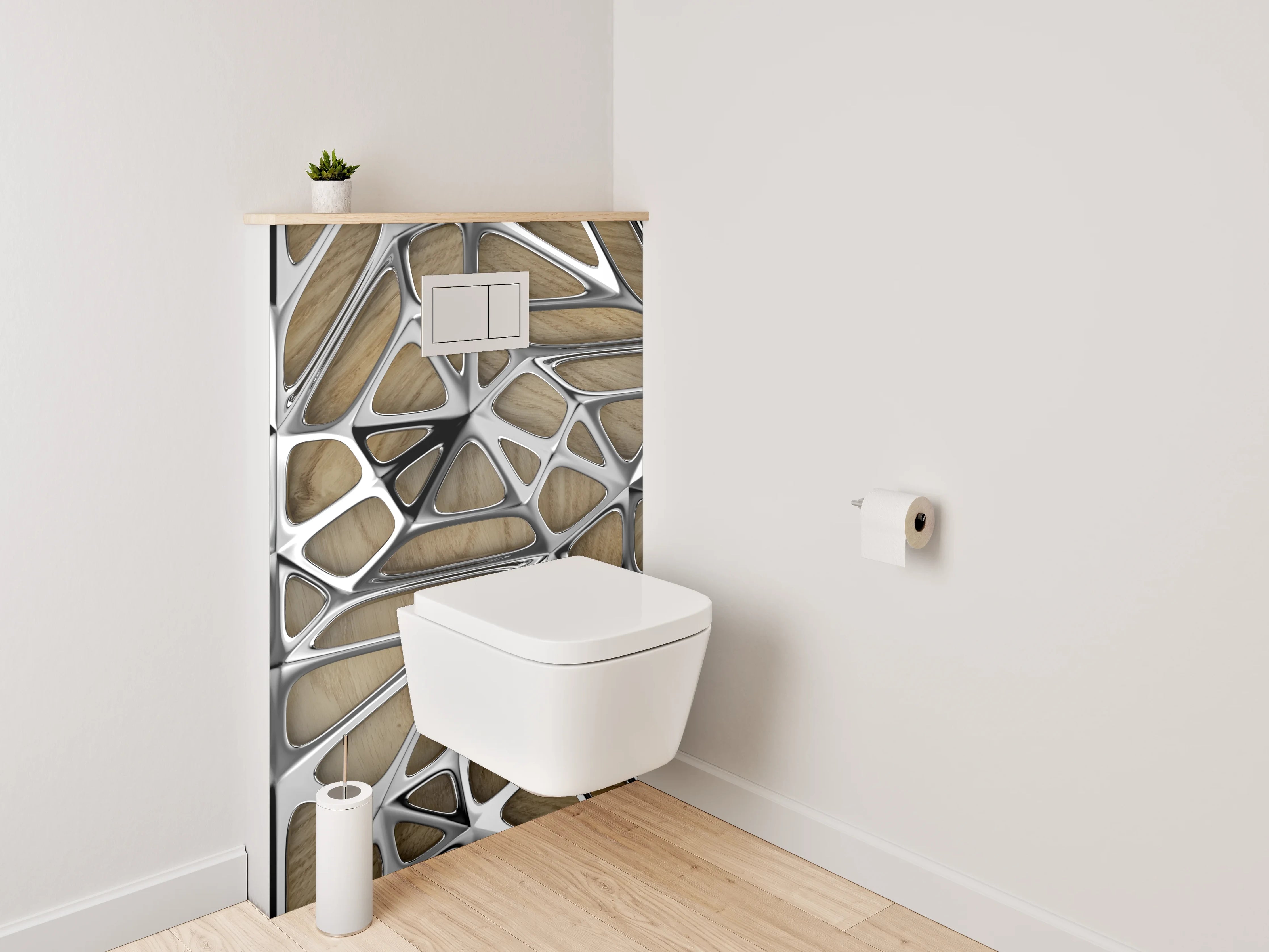WC-Rückwand - Metallisch-abstraktes Holz-Muster