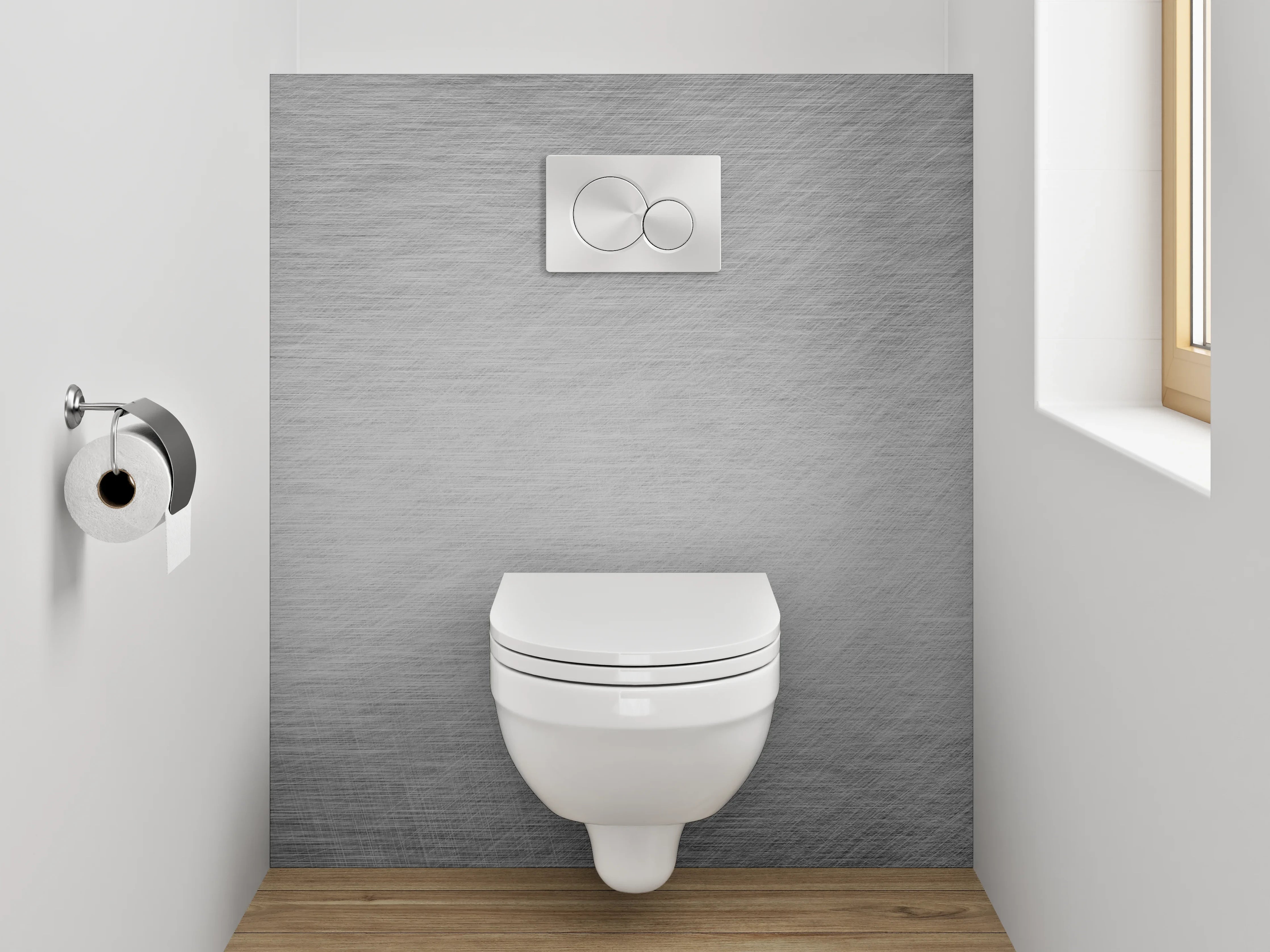 WC-Rückwand - Metallisch gebürstete grau-weiße Oberfläche