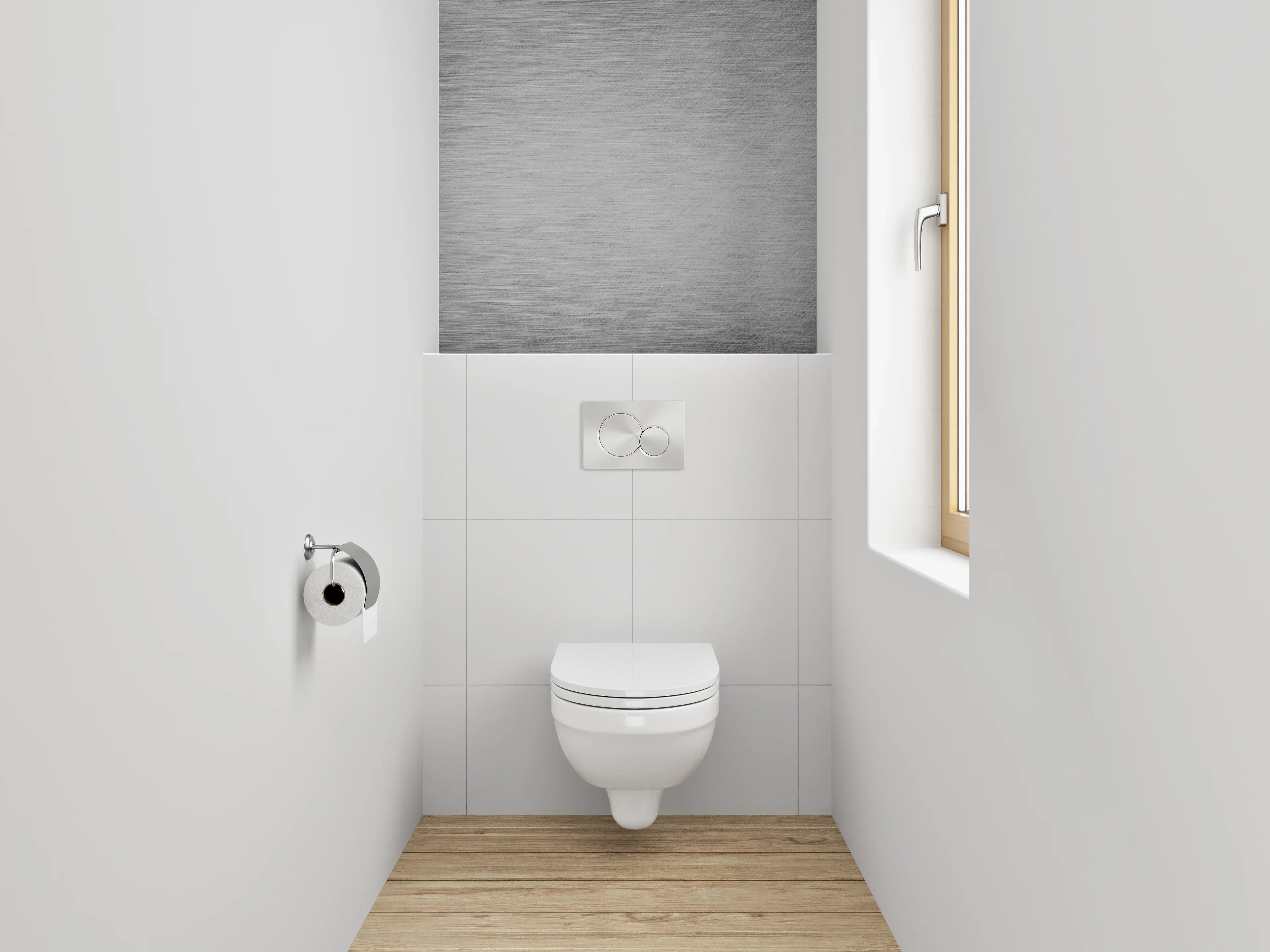 WC-Rückwand - Metallisch gebürstete grau-weiße Oberfläche