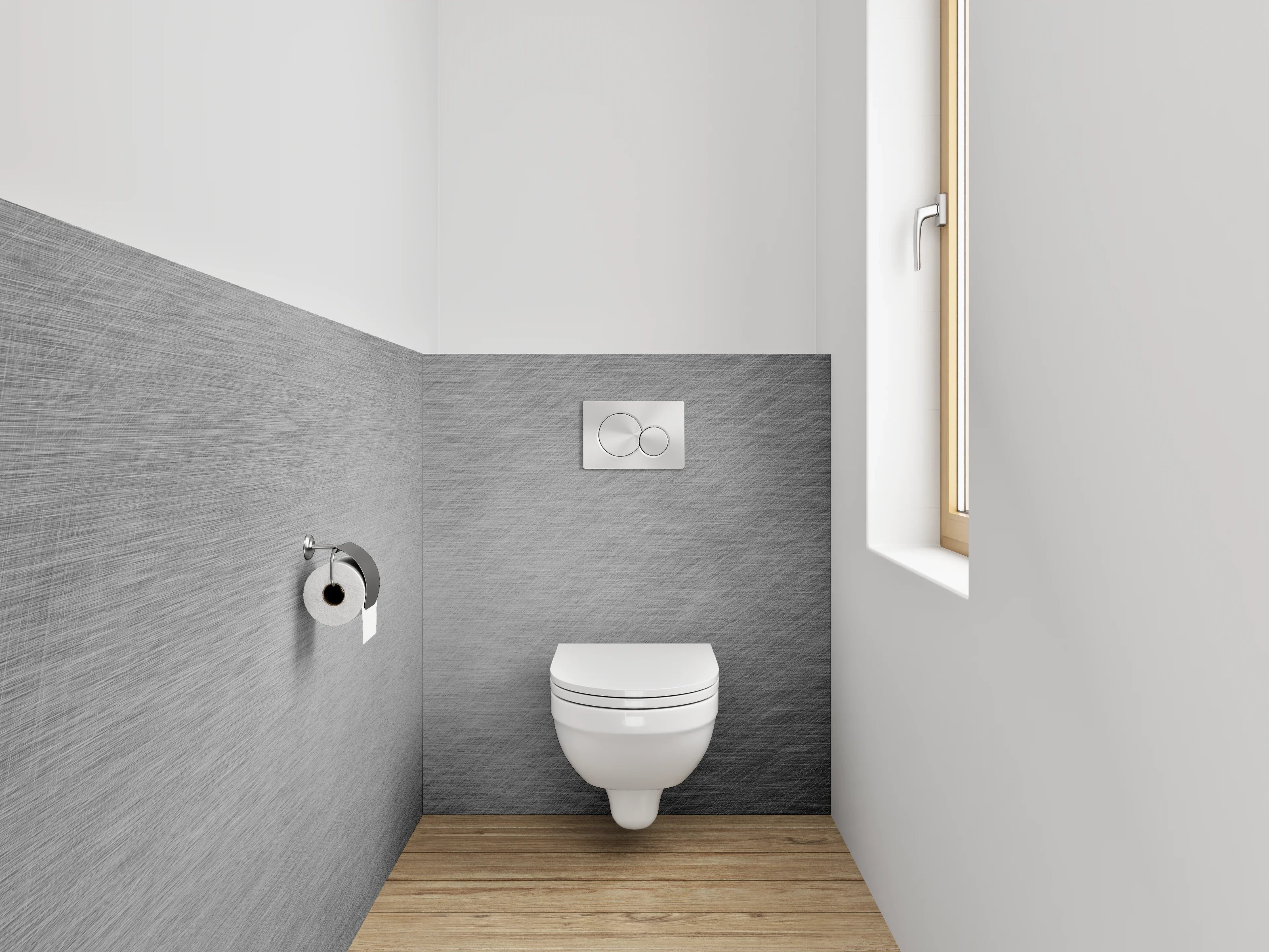 WC-Rückwand - Metallisch gebürstete grau-weiße Oberfläche