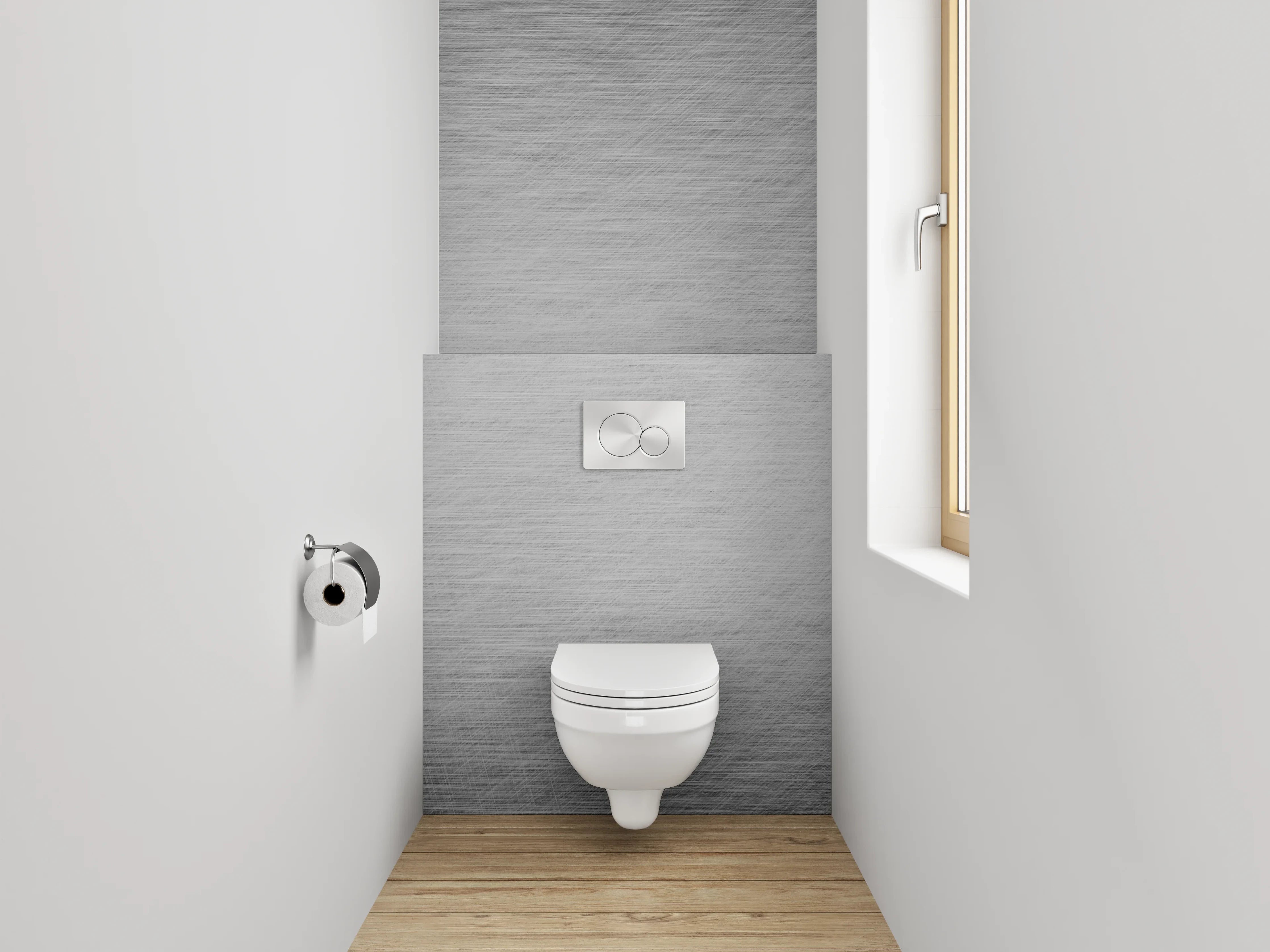 WC-Rückwand - Metallisch gebürstete grau-weiße Oberfläche