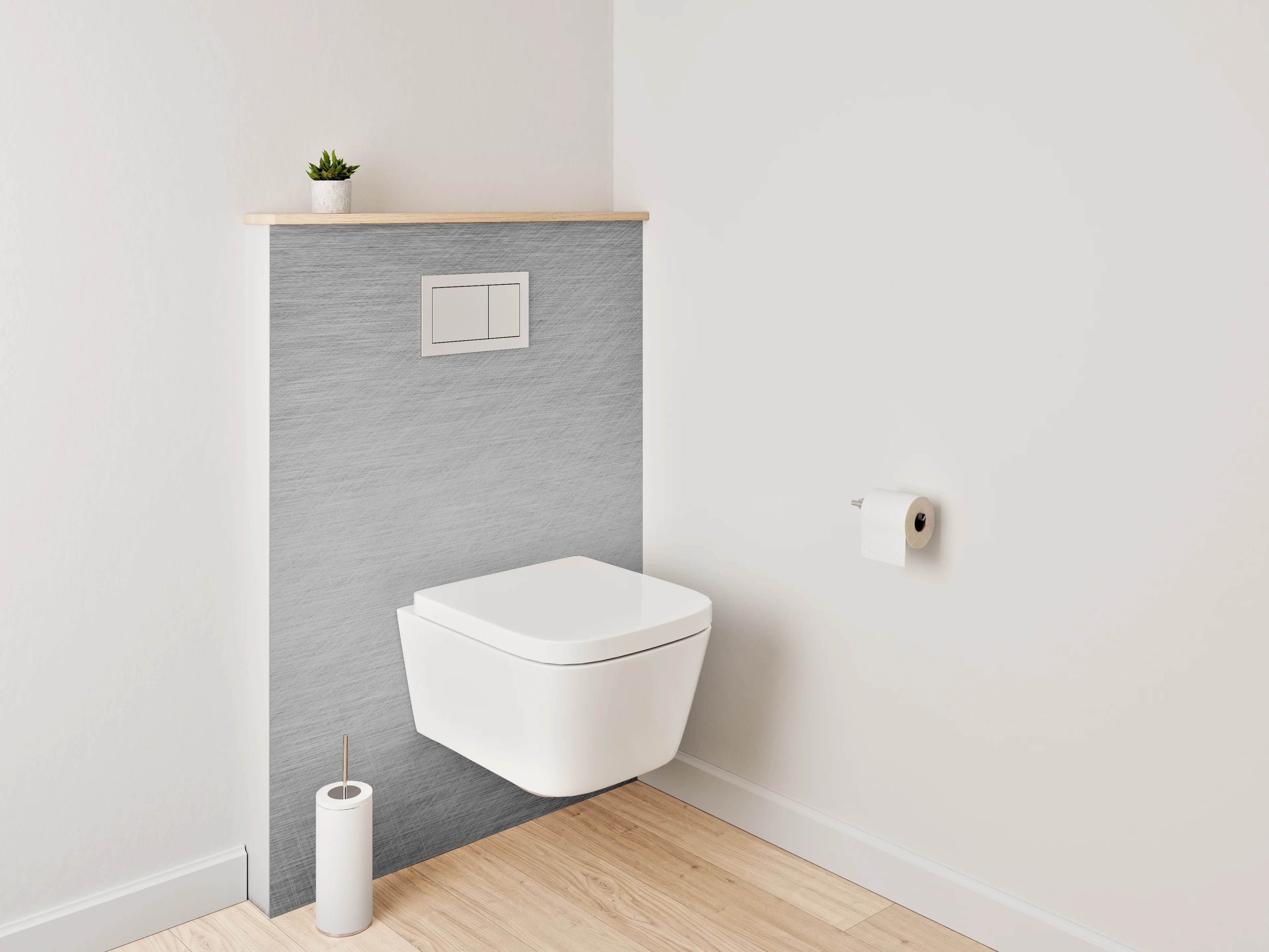 WC-Rückwand - Metallisch gebürstete grau-weiße Oberfläche