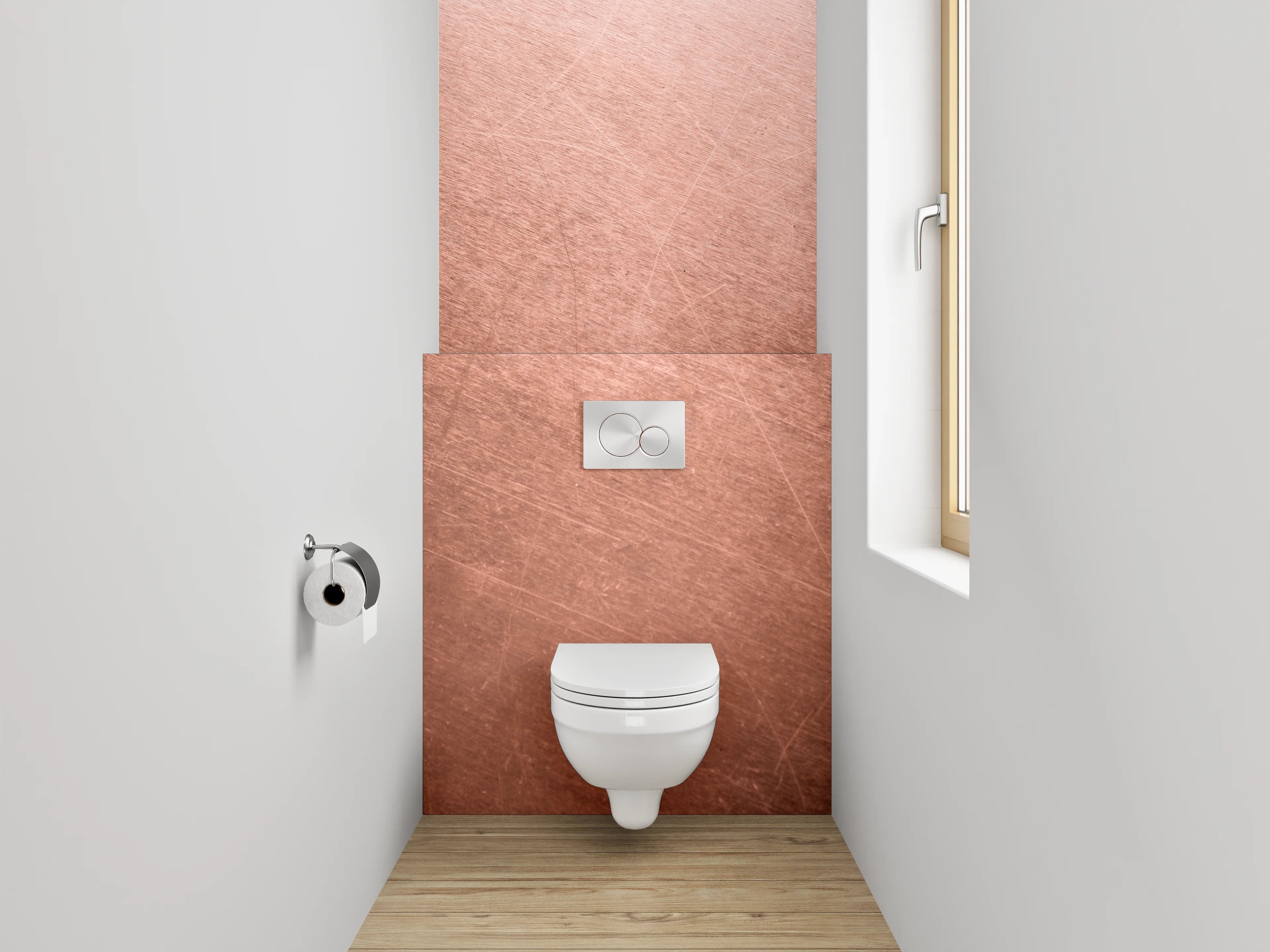 WC-Rückwand - Metallische Kupferstruktur mit Patina