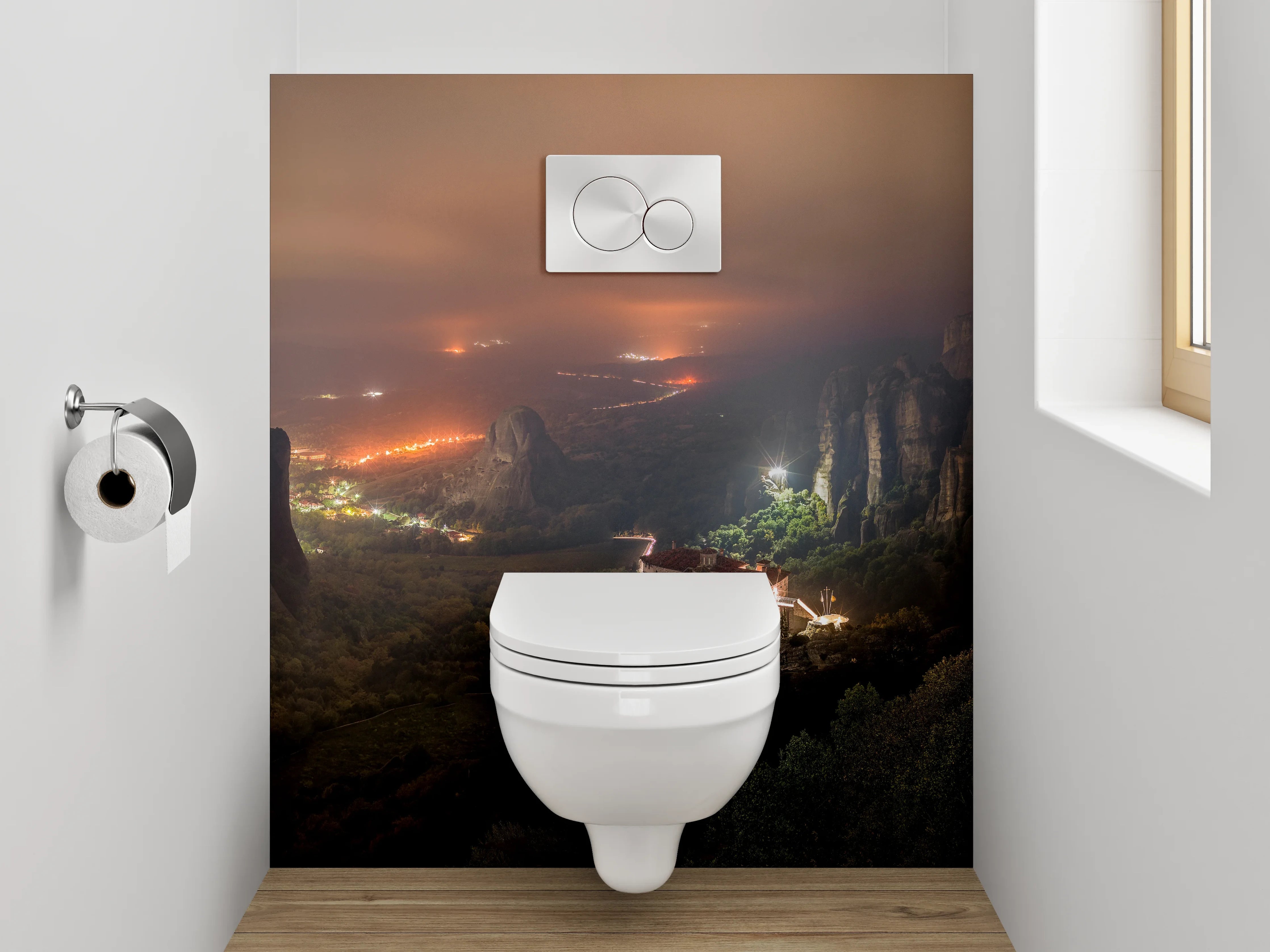 WC-Rückwand - Meteora Berge bei Nacht Panorama