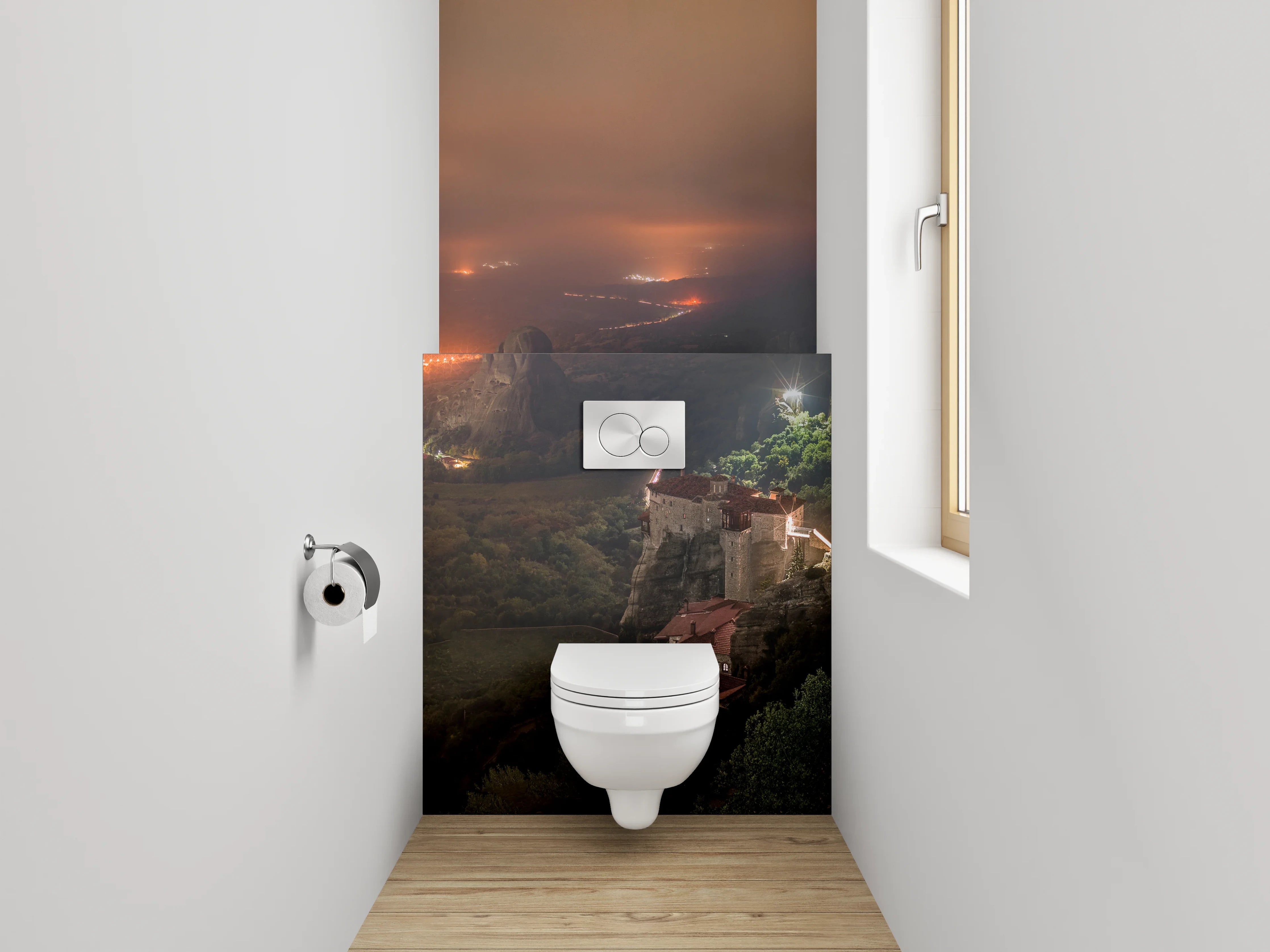 WC-Rückwand - Meteora Berge bei Nacht Panorama
