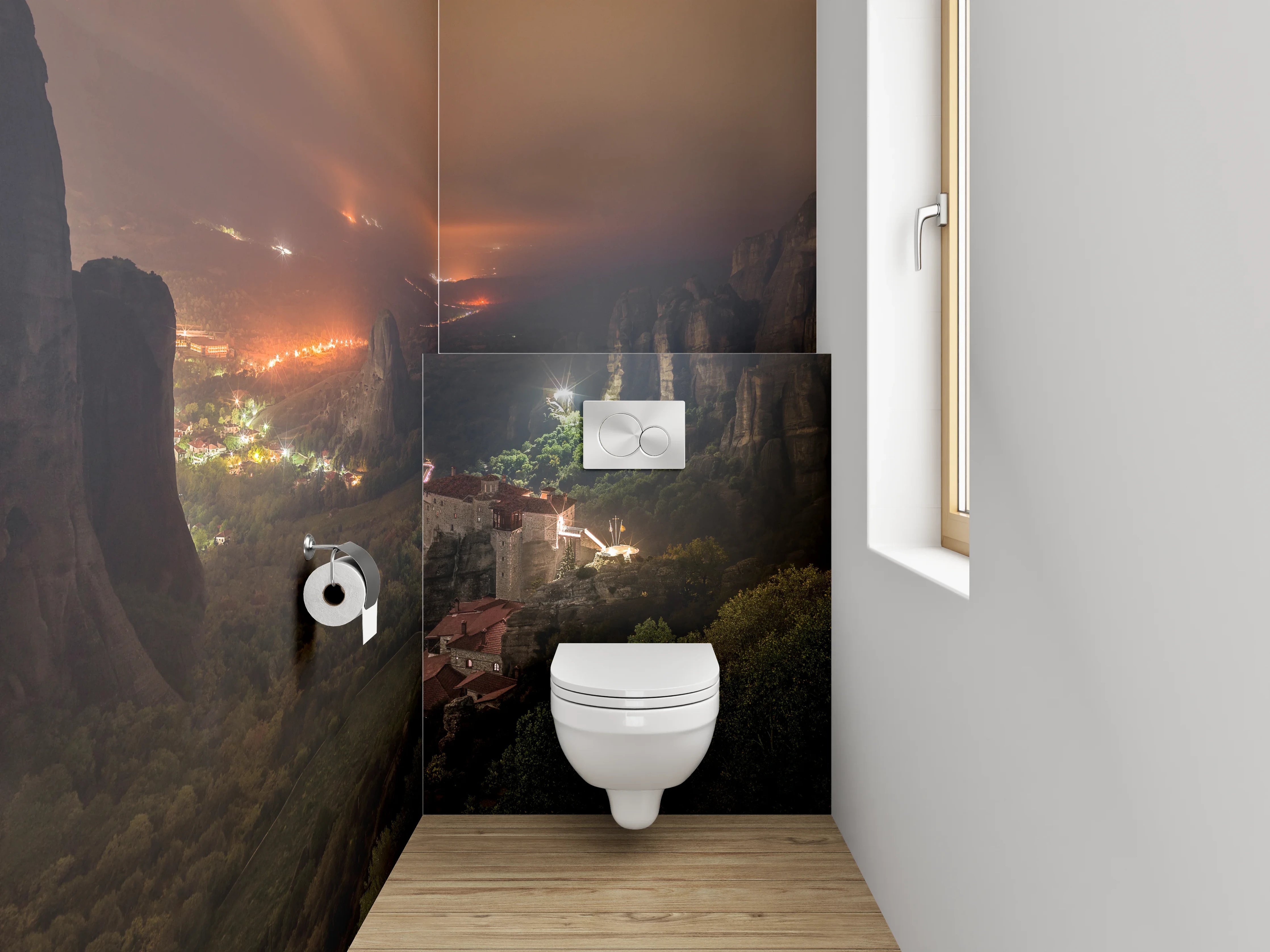 WC-Rückwand - Meteora Berge bei Nacht Panorama