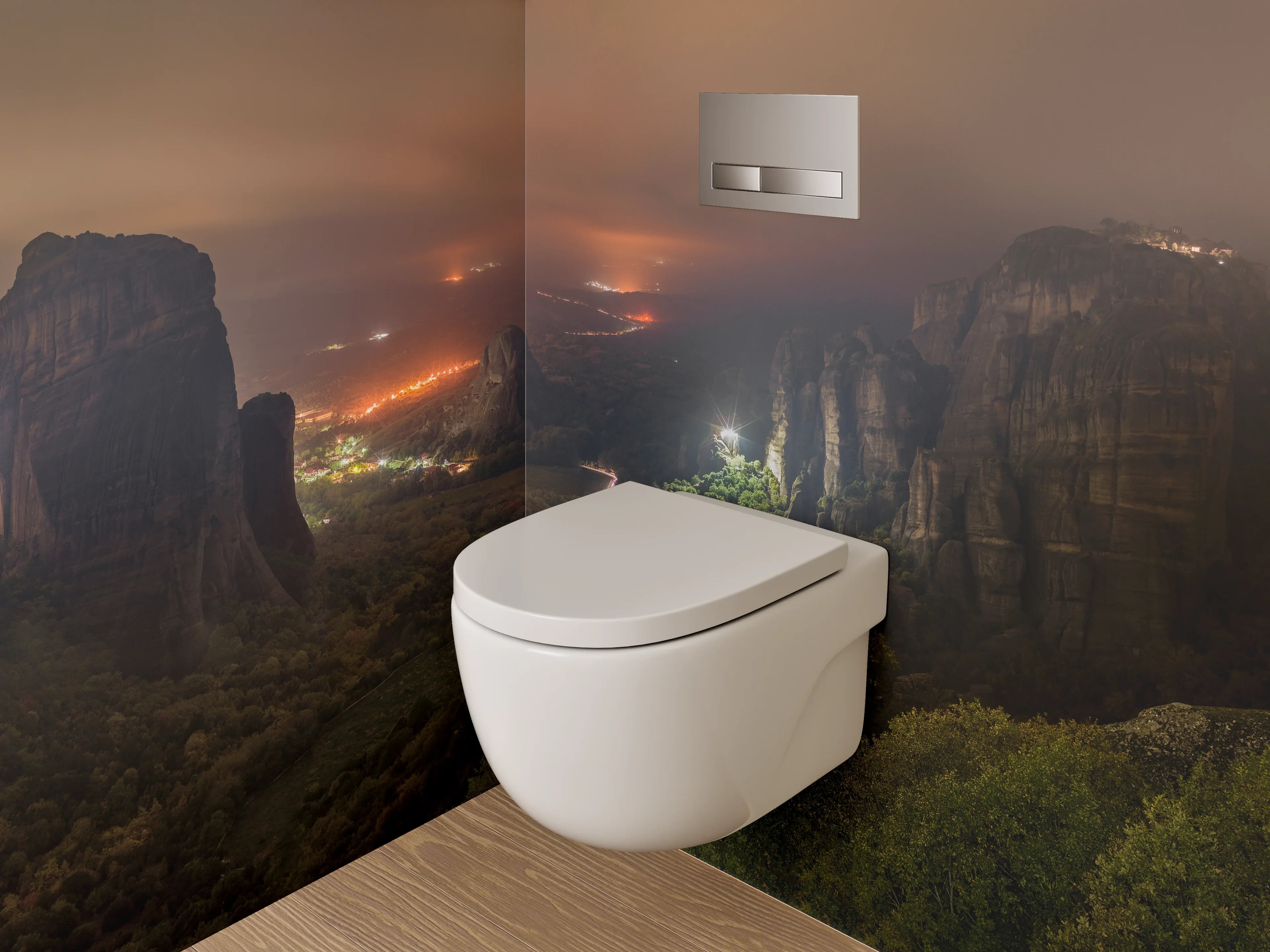 WC-Rückwand - Meteora Berge bei Nacht Panorama