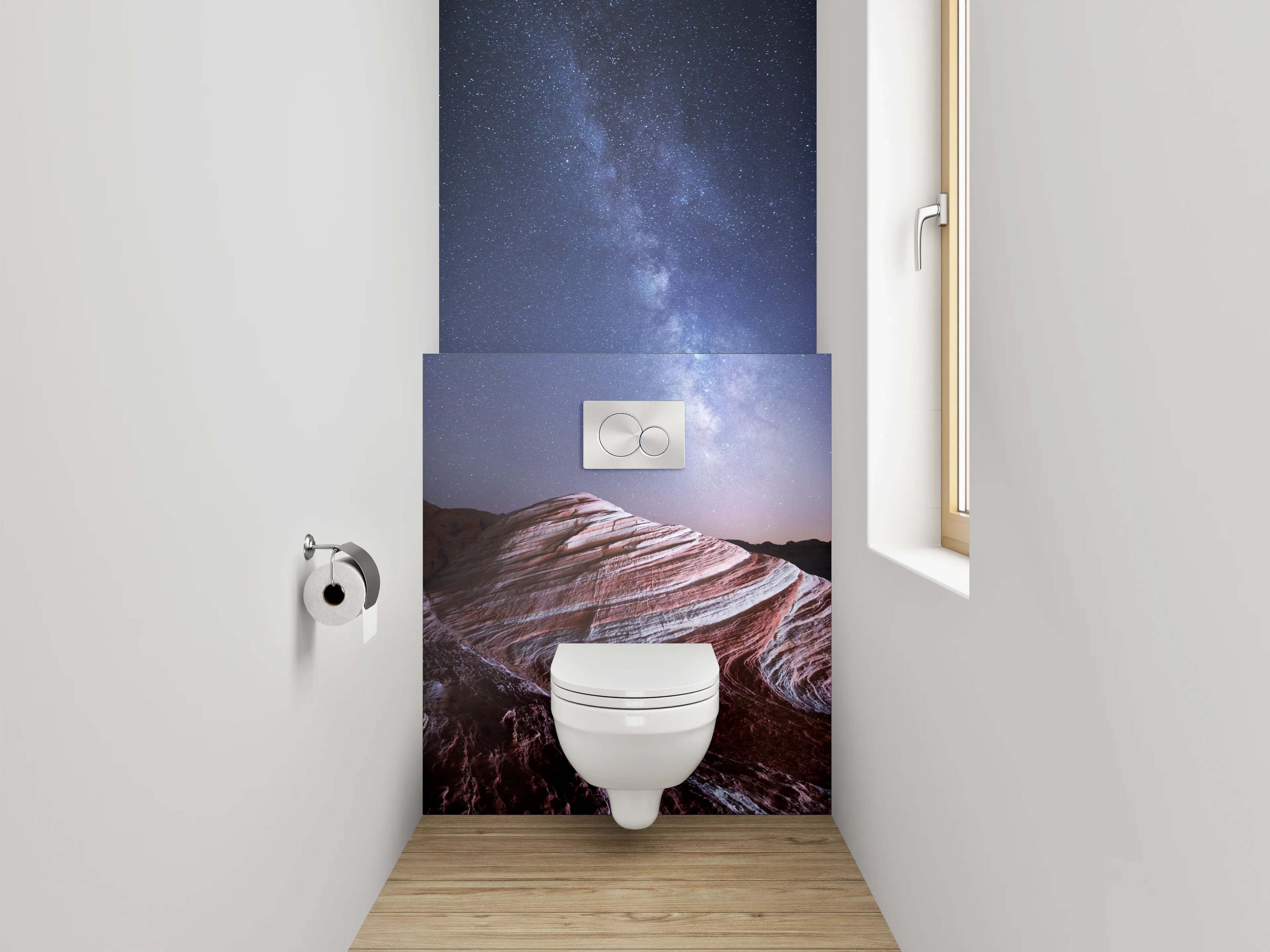 WC-Rückwand - Milchstraße über Sandsteinwellen